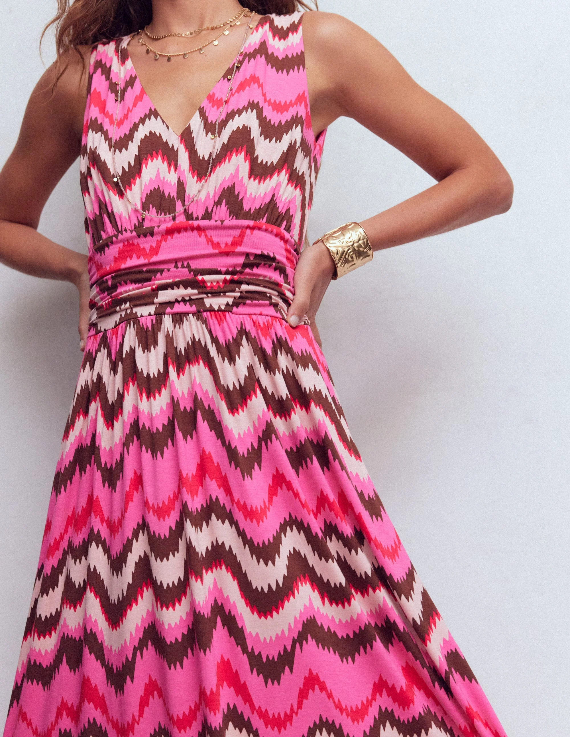 Elodie Jersey Maxi Dress-Pink Punch, Zig Zag Wave - Image 4