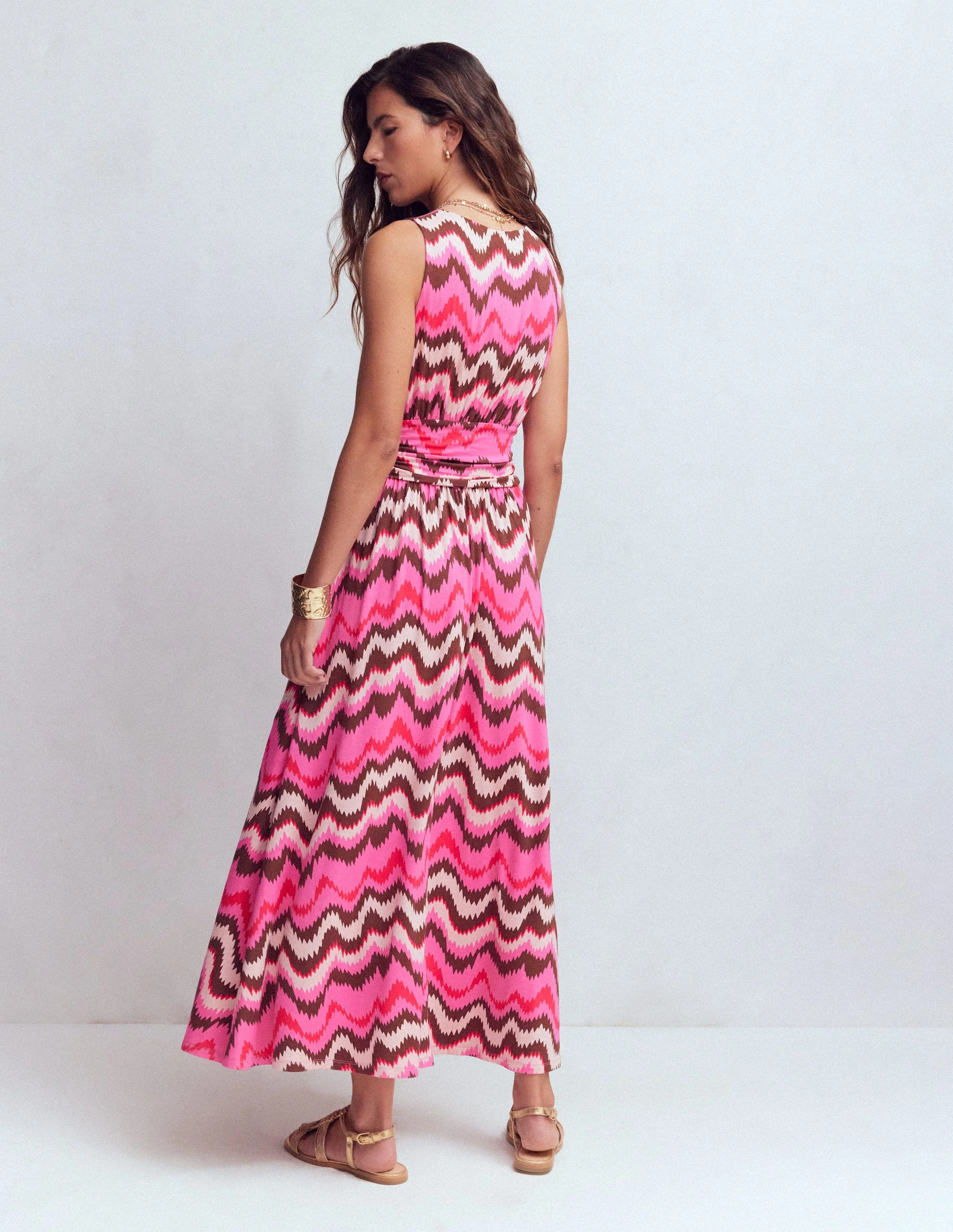 Elodie Jersey Maxi Dress-Pink Punch, Zig Zag Wave - Image 5