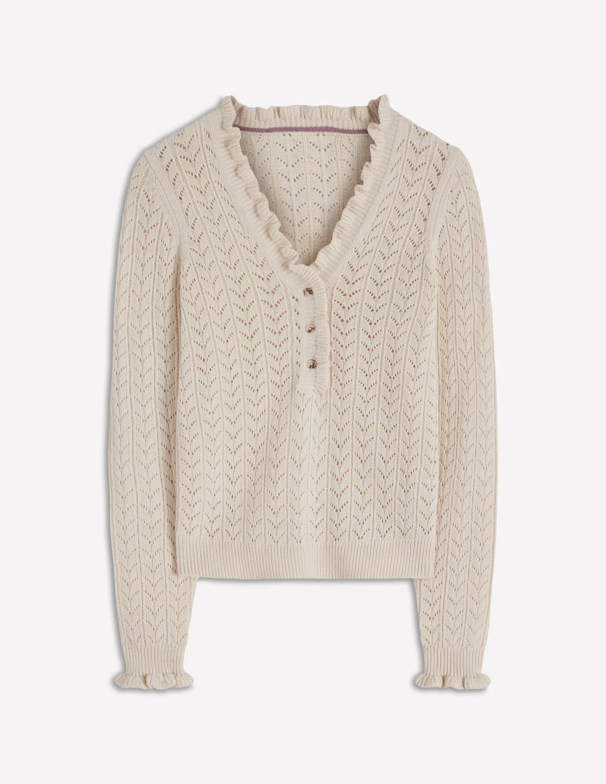 Eloise Frill Henley Jumper-Warm Ivory - Image 6