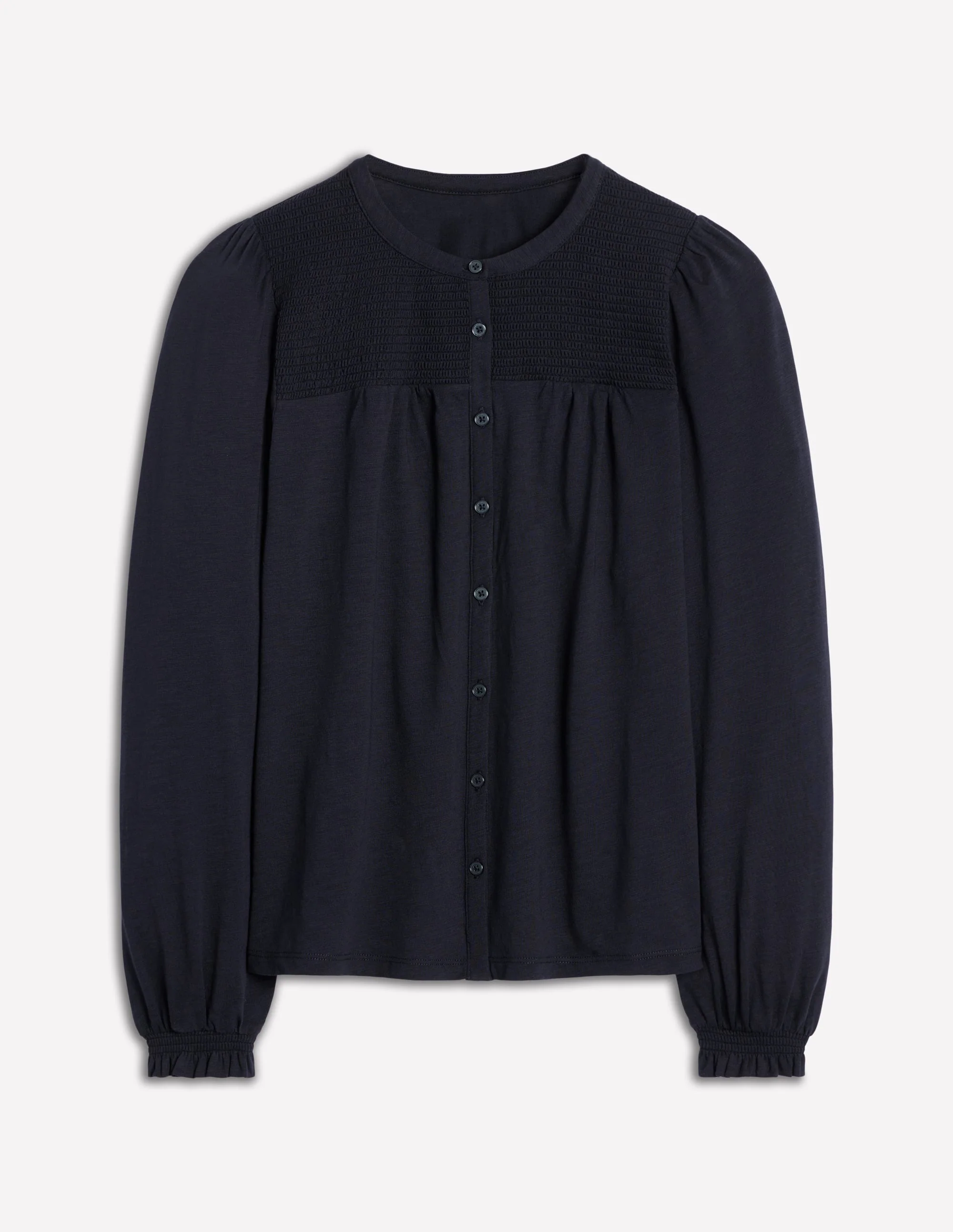 Elsa Smocked Yoke Jersey Shirt-Navy - Image 5