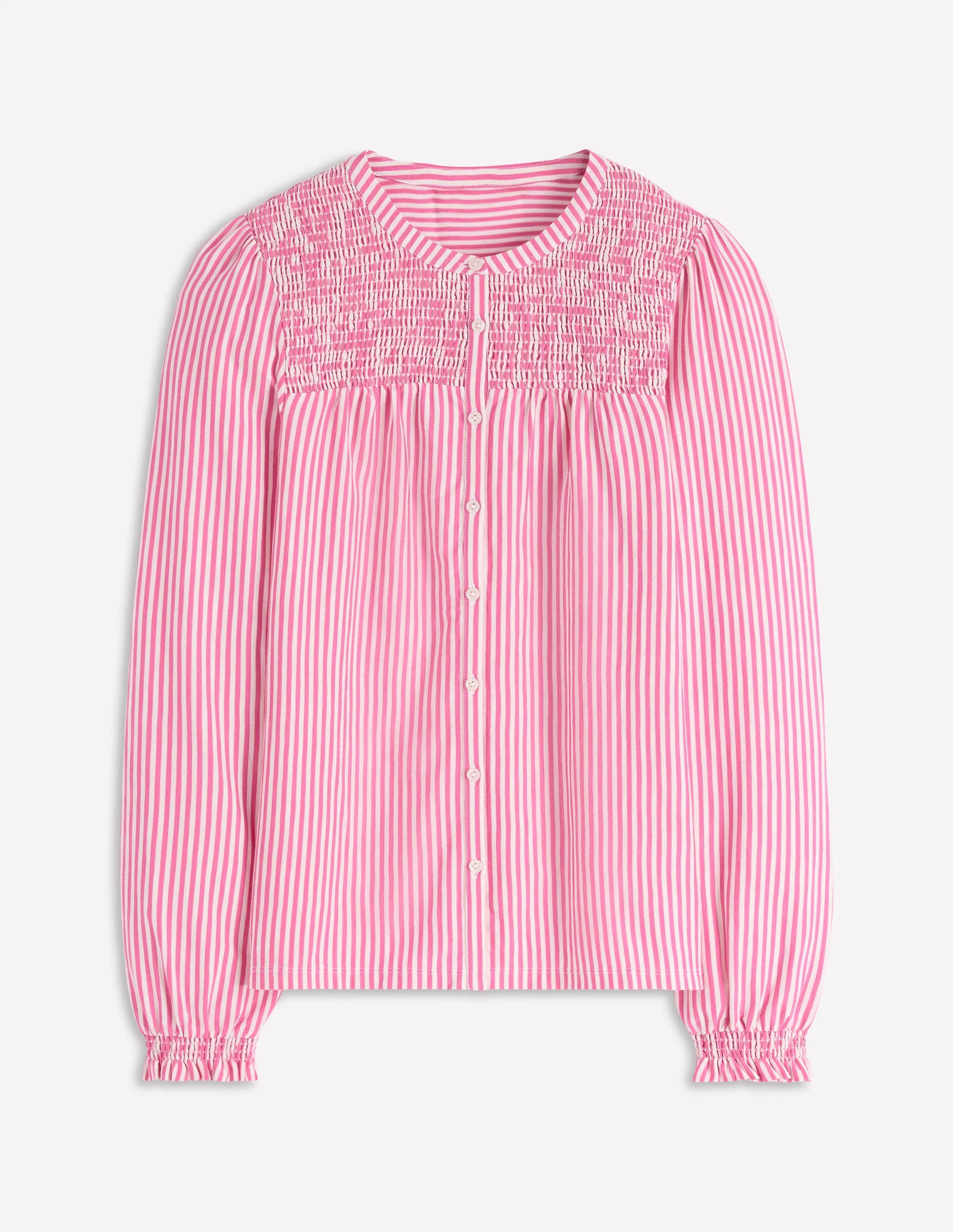 Elsa Smocked Yoke Jersey Shirt-Pink Ribbon Stripe - Image 6