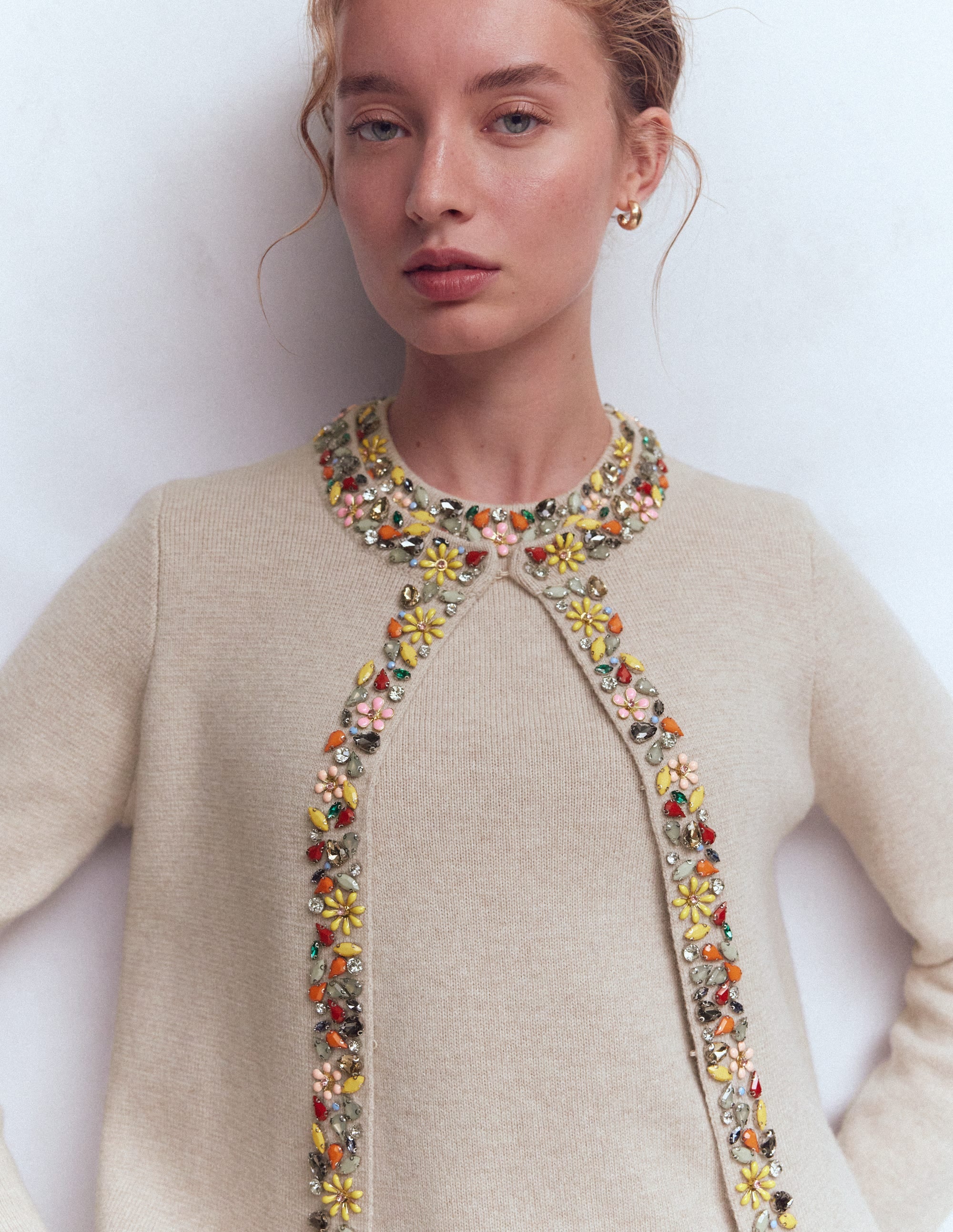 Embellished Knit Cardigan-Chinchilla Melange - Image 2
