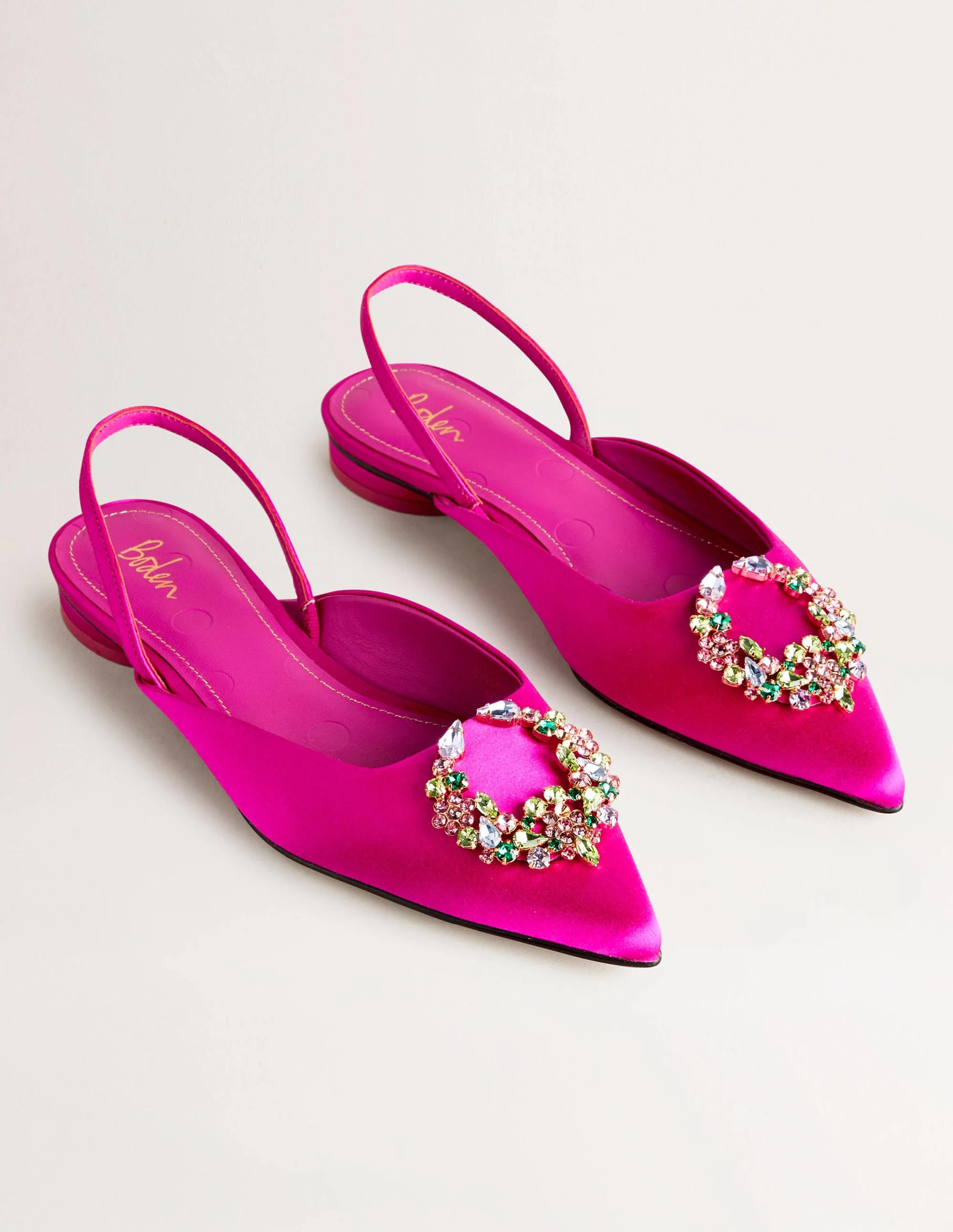 Embellished Satin Slingbacks-Wild Watermelon, Multi Jewel - Image 2