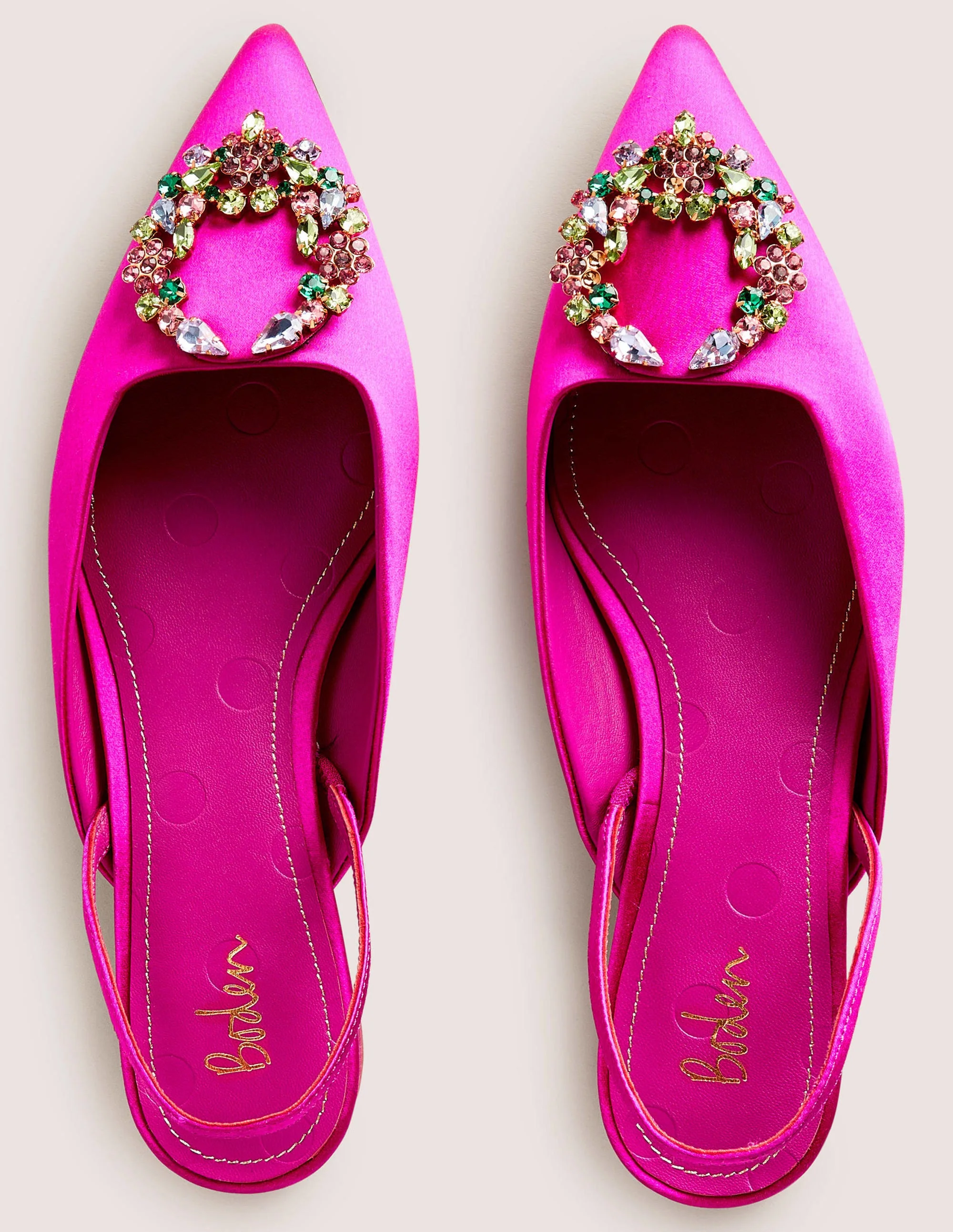 Embellished Satin Slingbacks-Wild Watermelon, Multi Jewel - Image 4