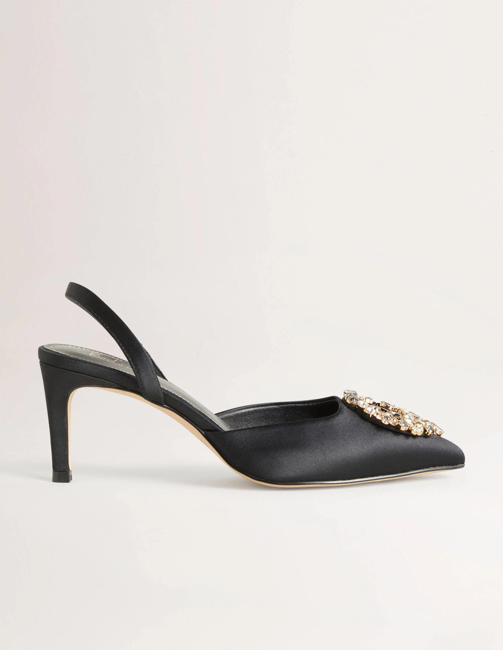 Embellished Slingback Heels-Black, Clear Jewels