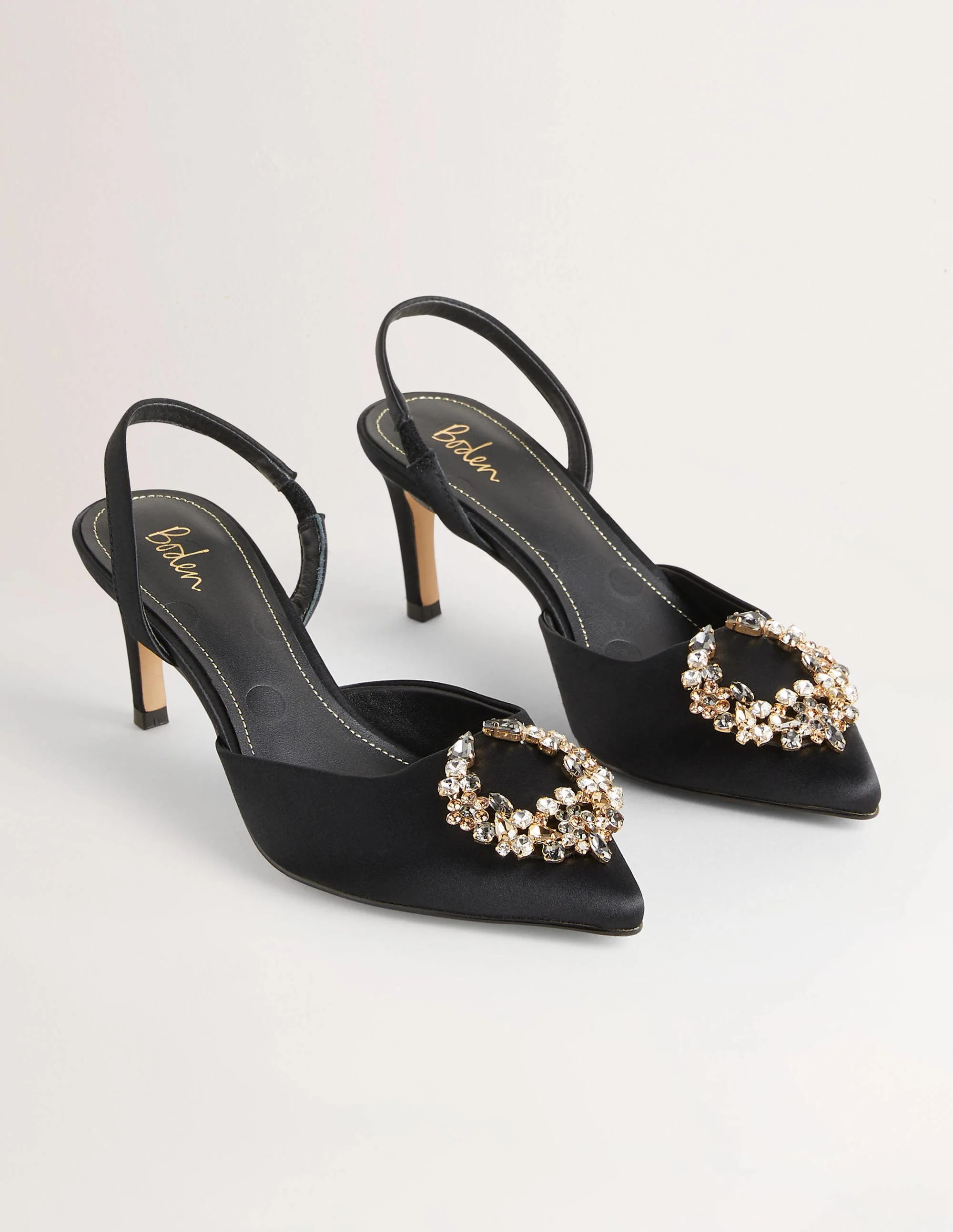Embellished Slingback Heels-Black, Clear Jewels - Image 2