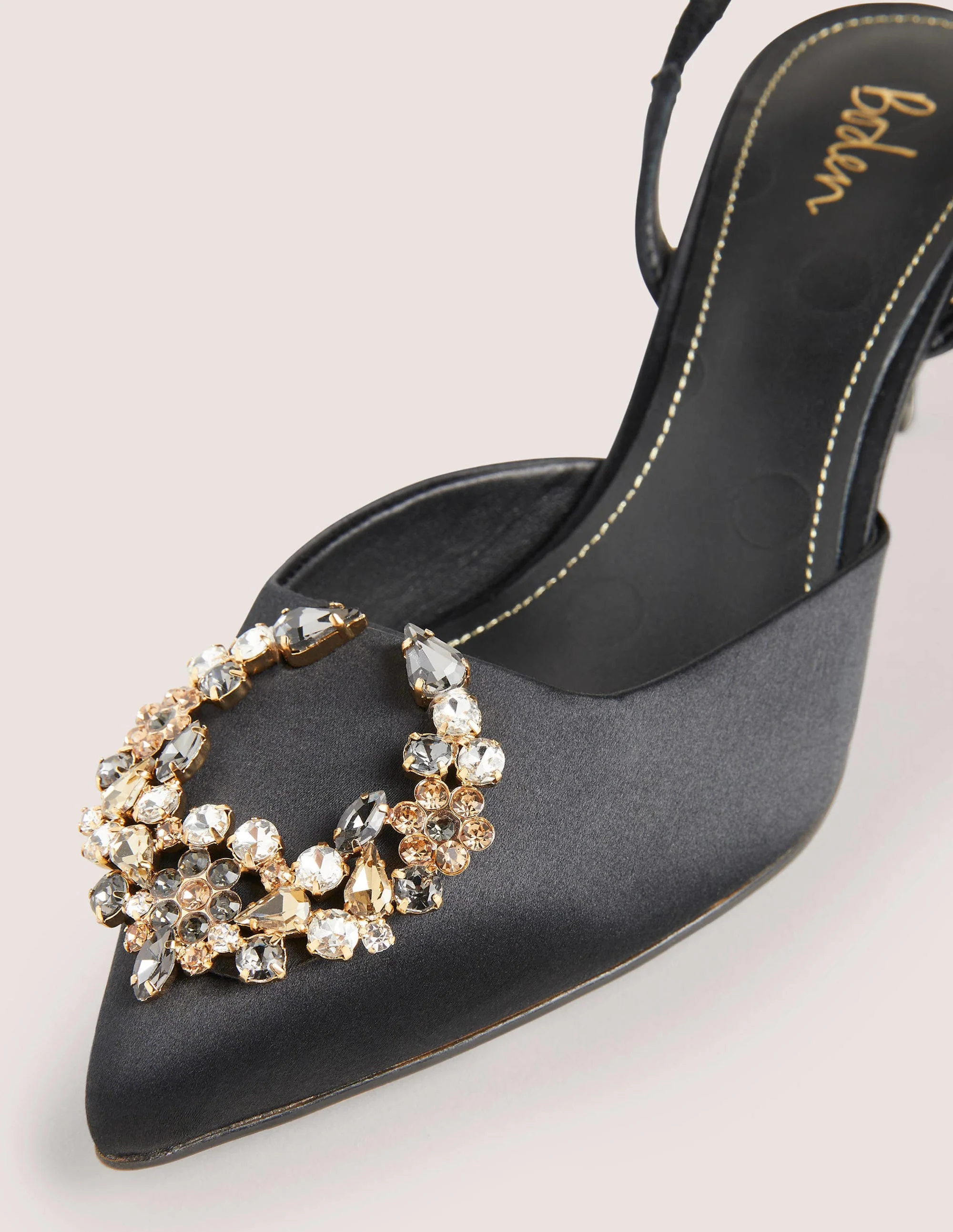 Embellished Slingback Heels-Black, Clear Jewels - Image 3
