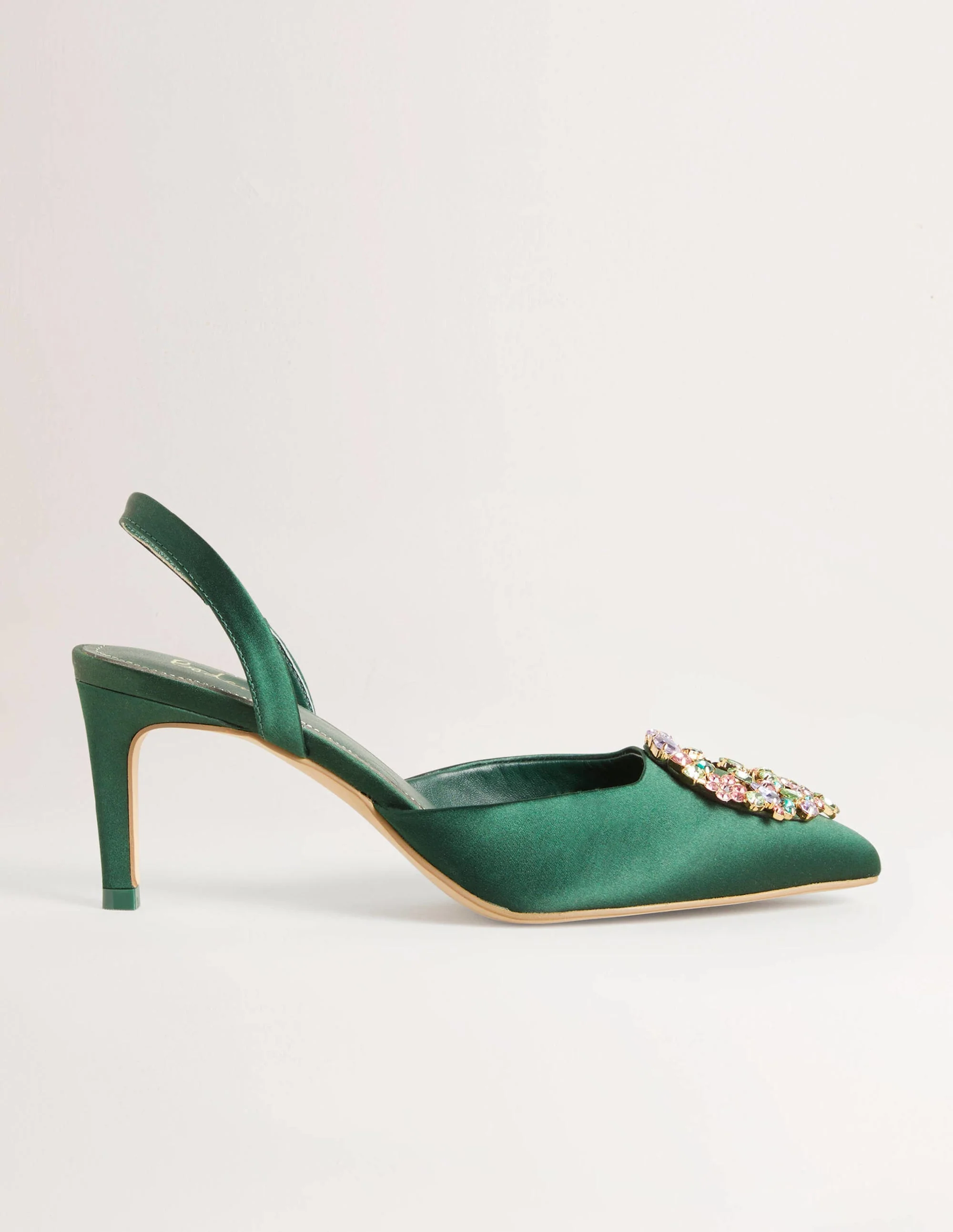 Embellished Slingback Heels-Hunter Green, Multi Jewels