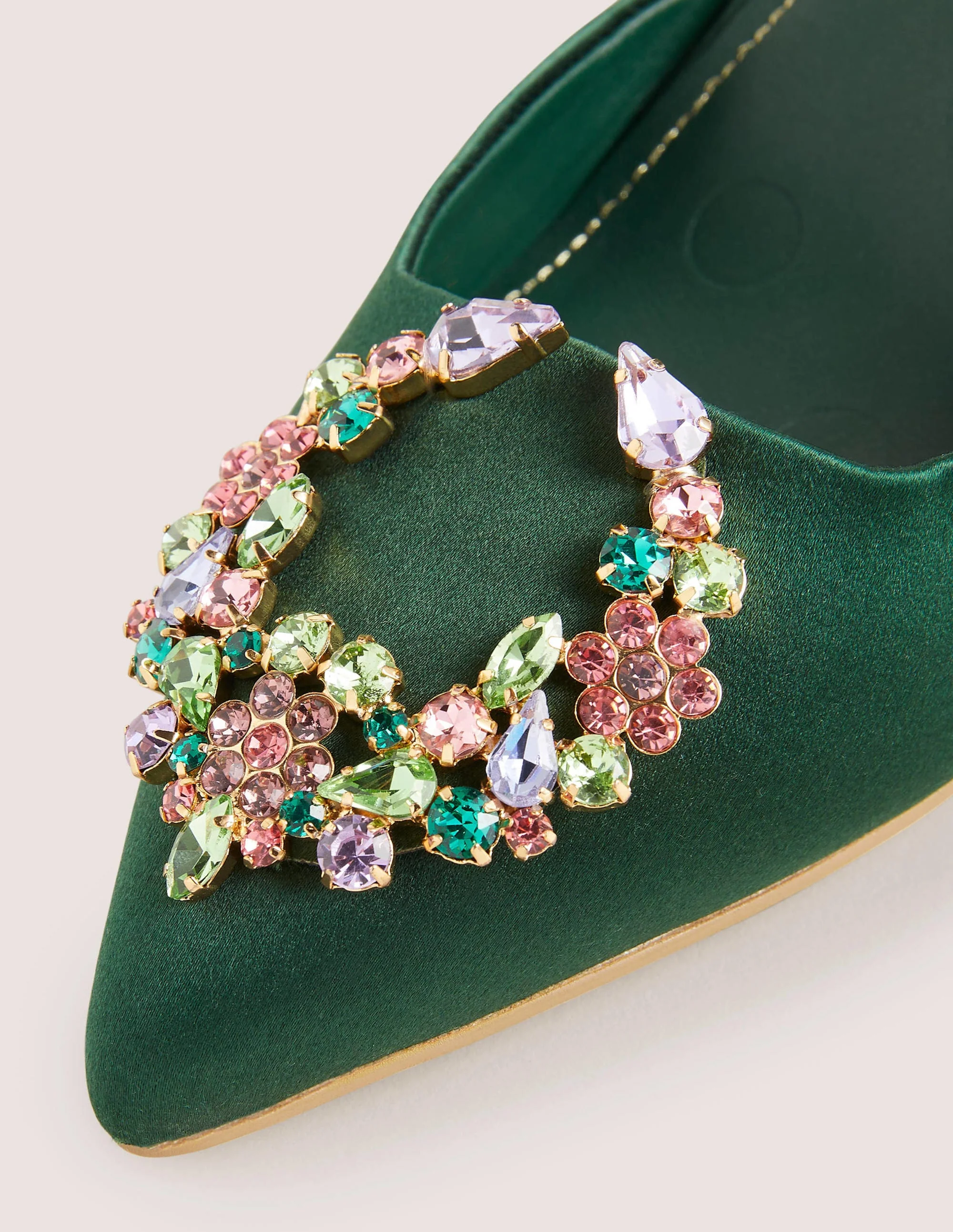 Embellished Slingback Heels-Hunter Green, Multi Jewels - Image 3