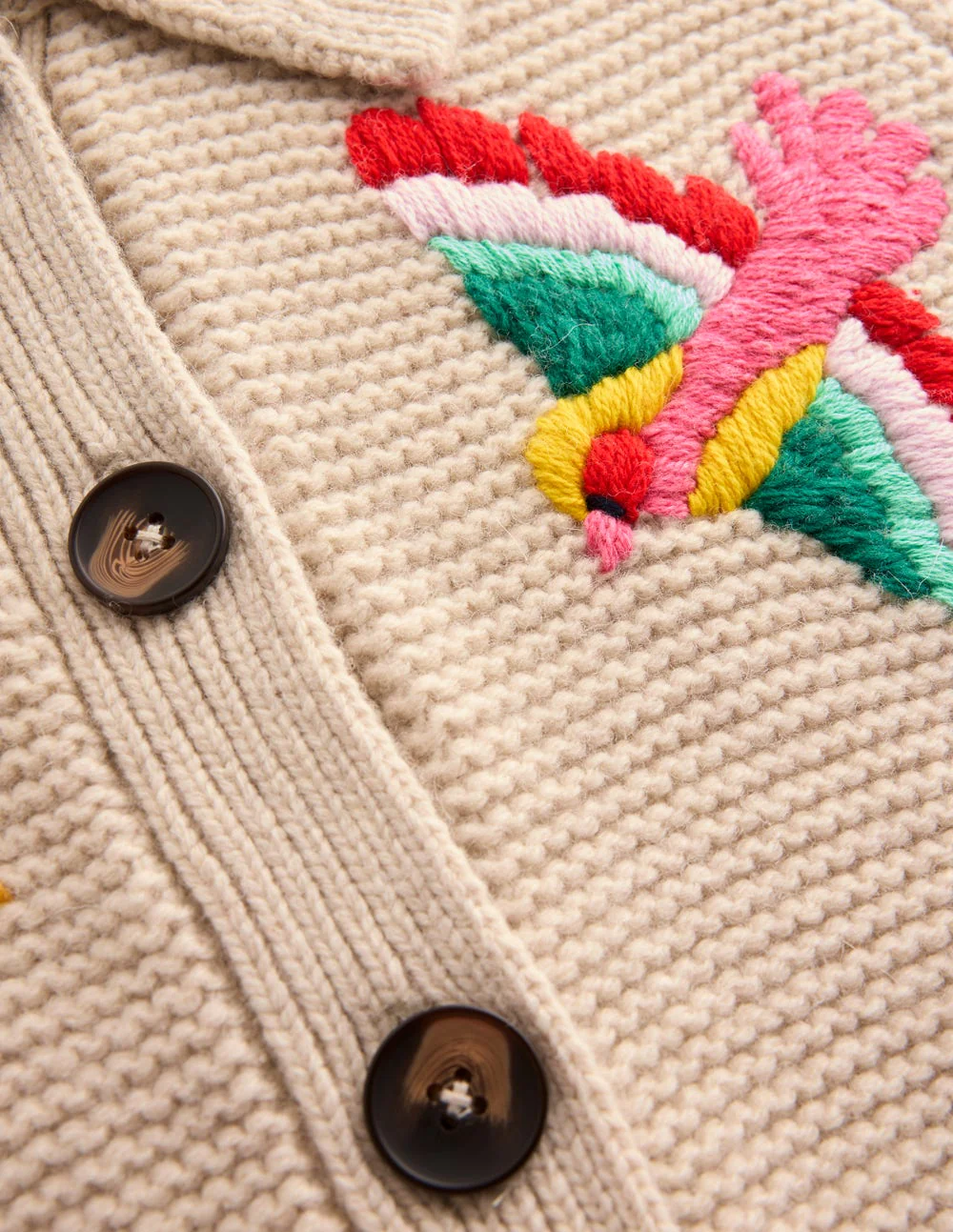 Embroidered Collared Cardigan-Ecru Marl - Image 8