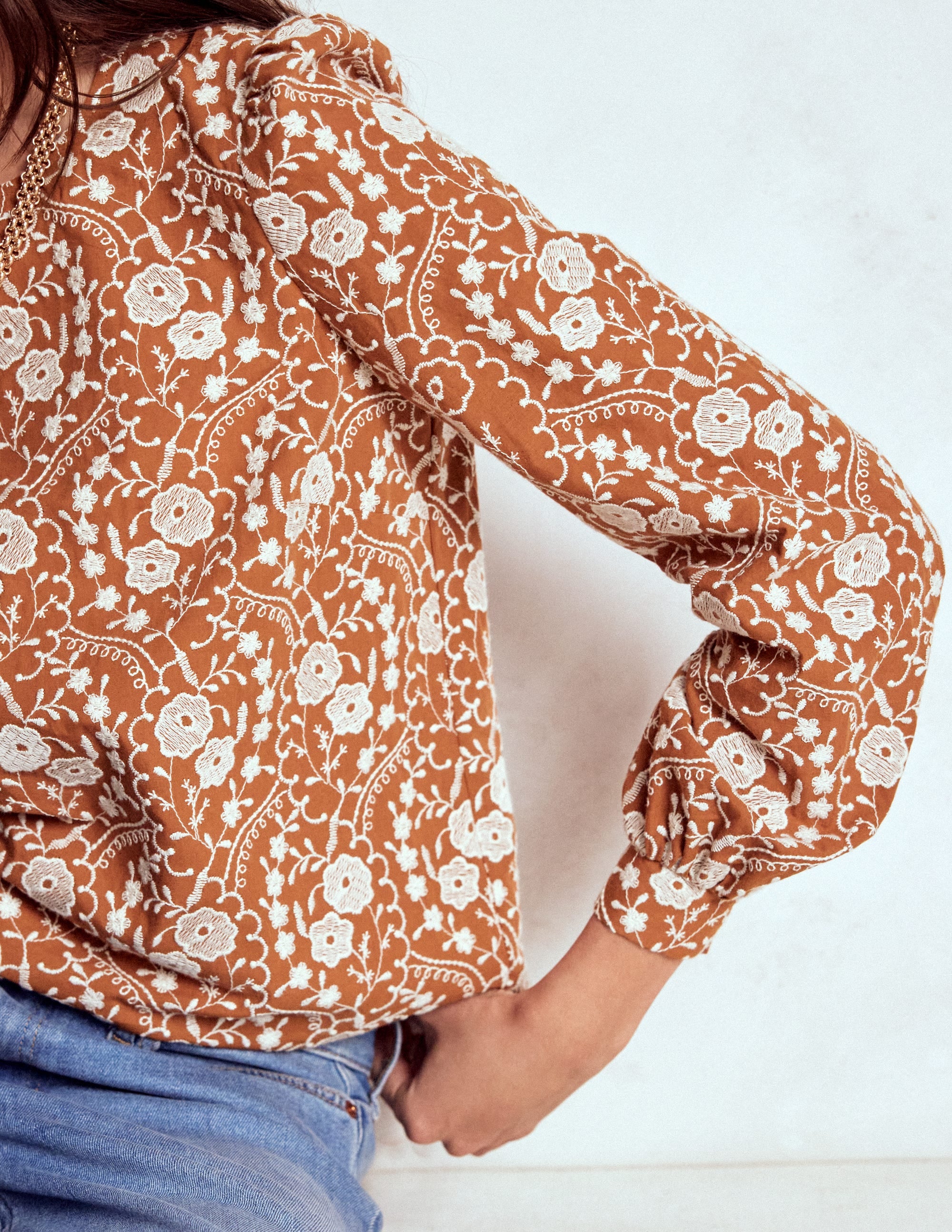 Embroidered Cotton Top-Brown - Image 2