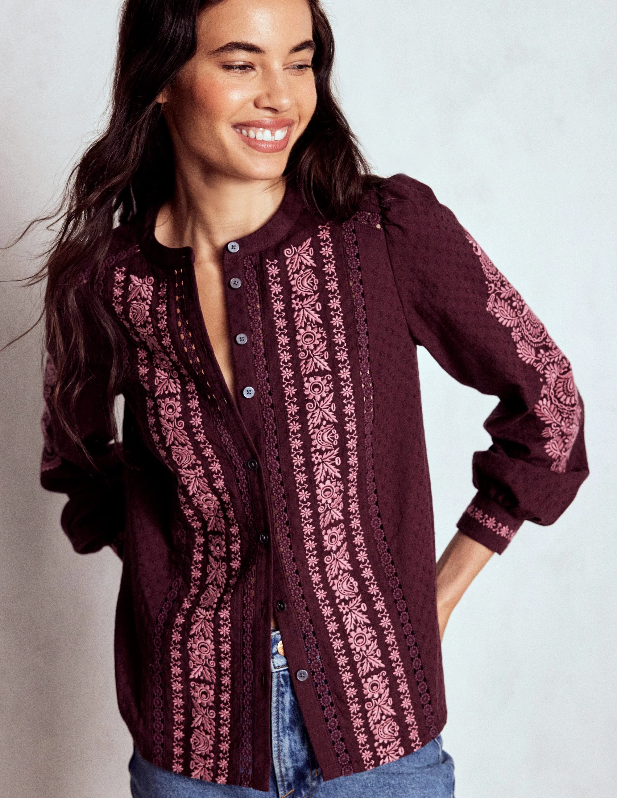 Embroidered Cotton Top-Dark Cherry - Image 5