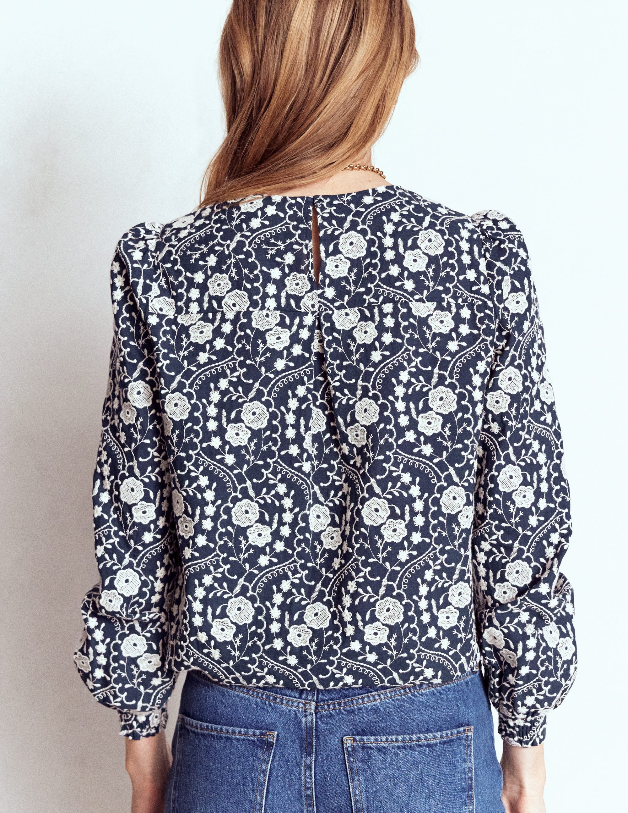 Embroidered Cotton Top-Navy - Image 3