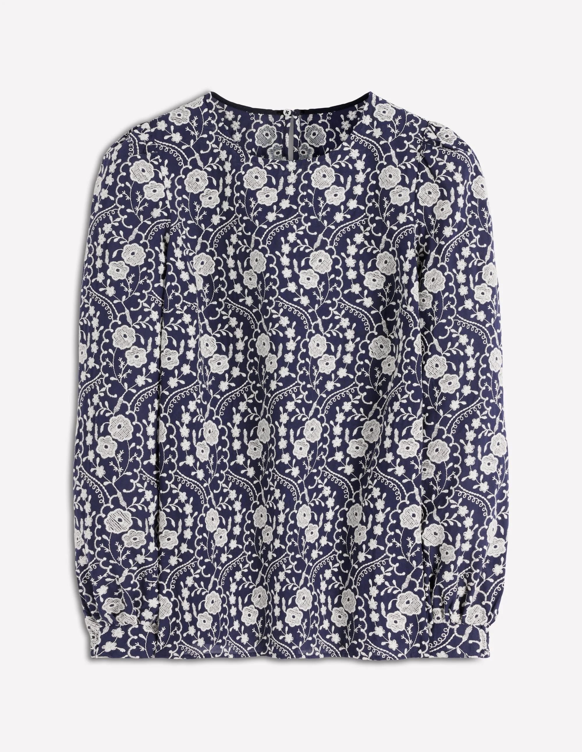 Embroidered Cotton Top-Navy - Image 6