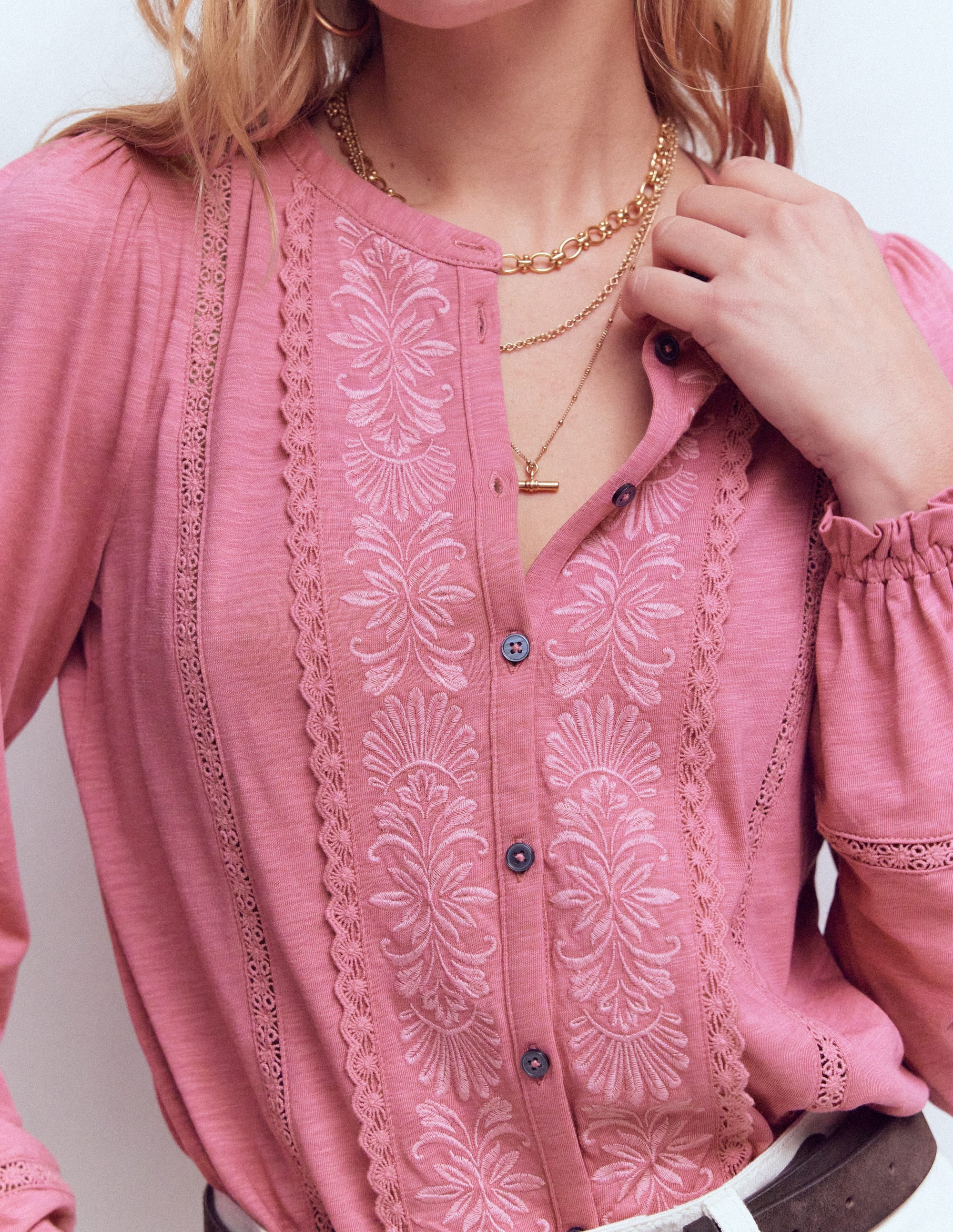 Embroidered Jersey Shirt-Pink Heather - Image 2