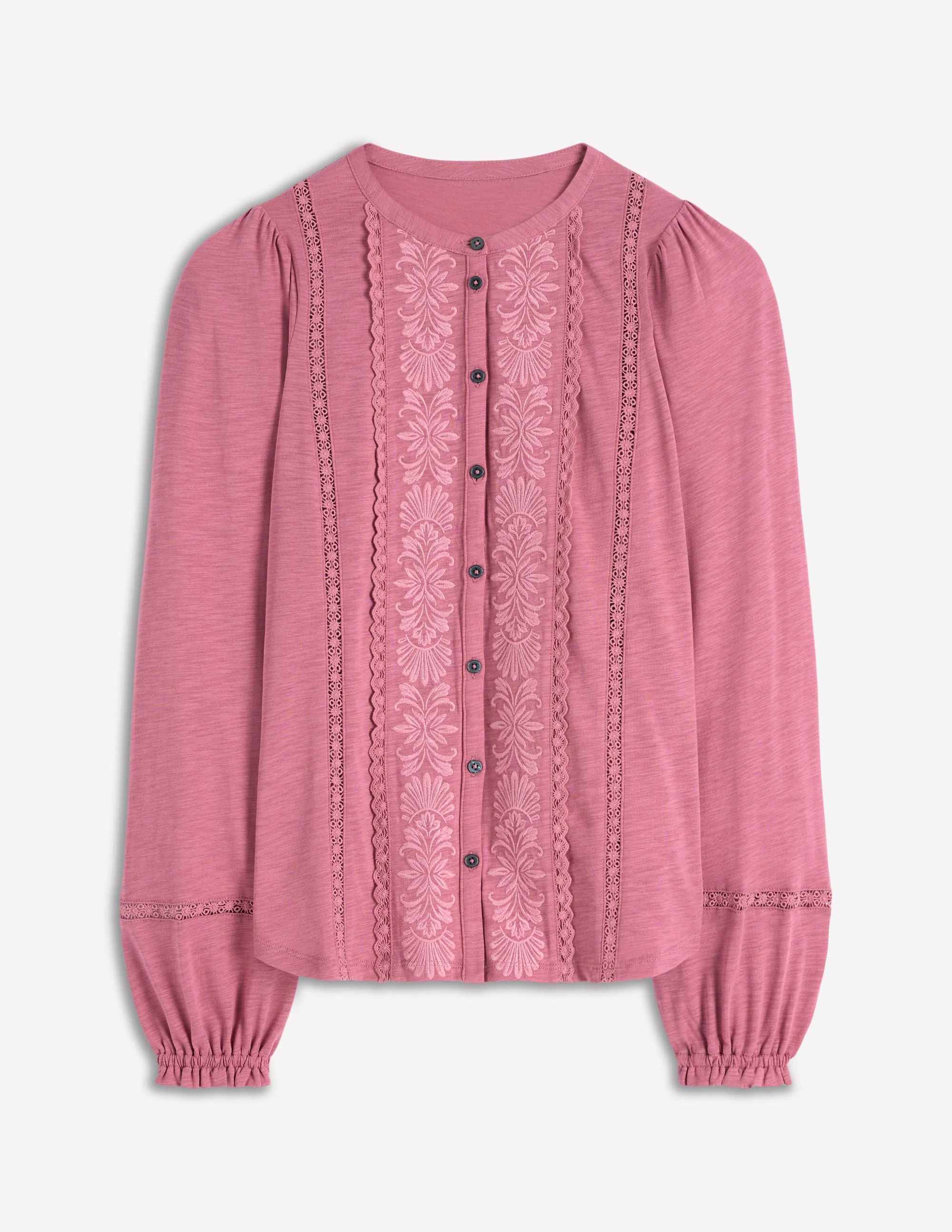 Embroidered Jersey Shirt-Pink Heather - Image 5