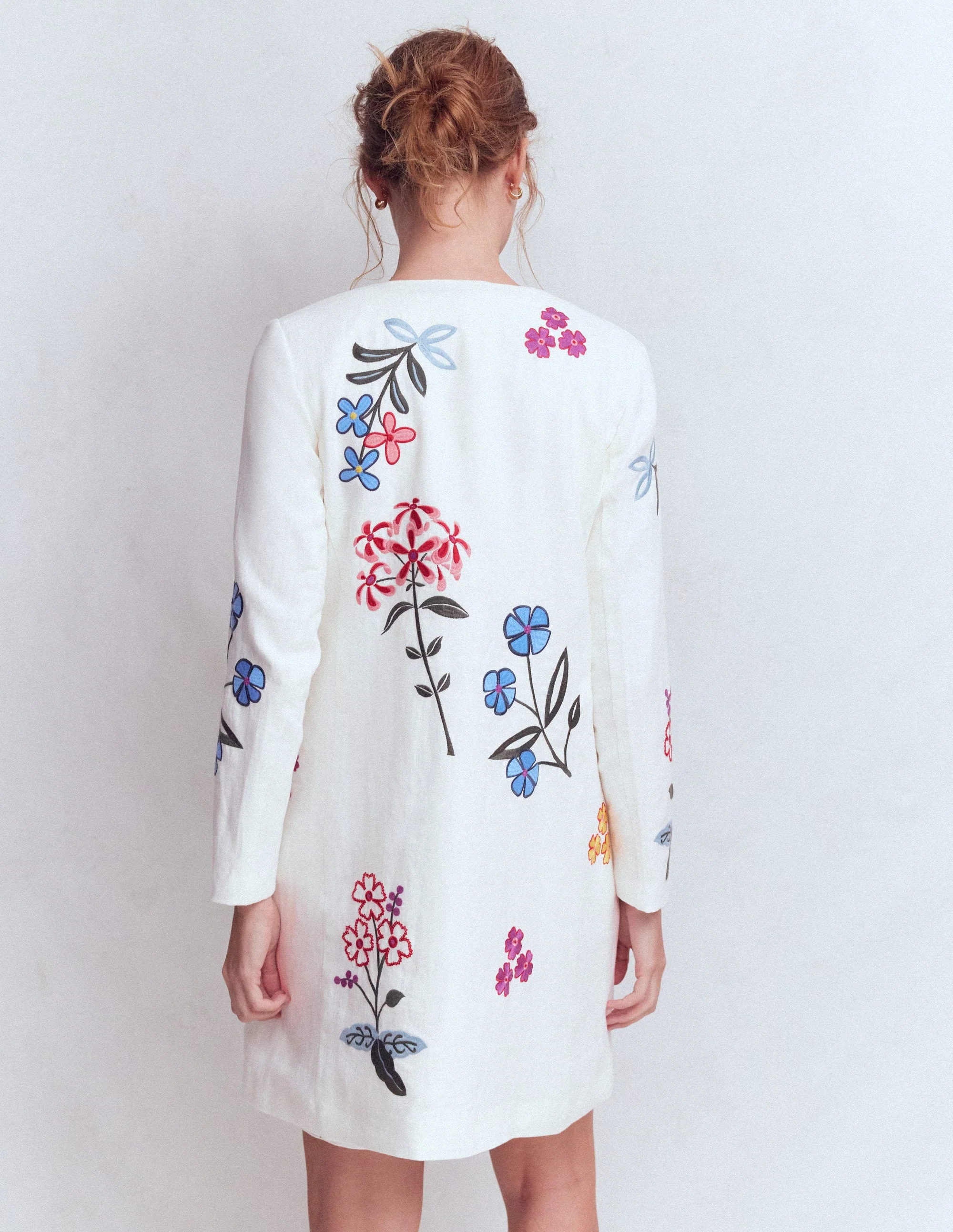 Embroidered Linen Coat-Ivory Embroidered - Image 4