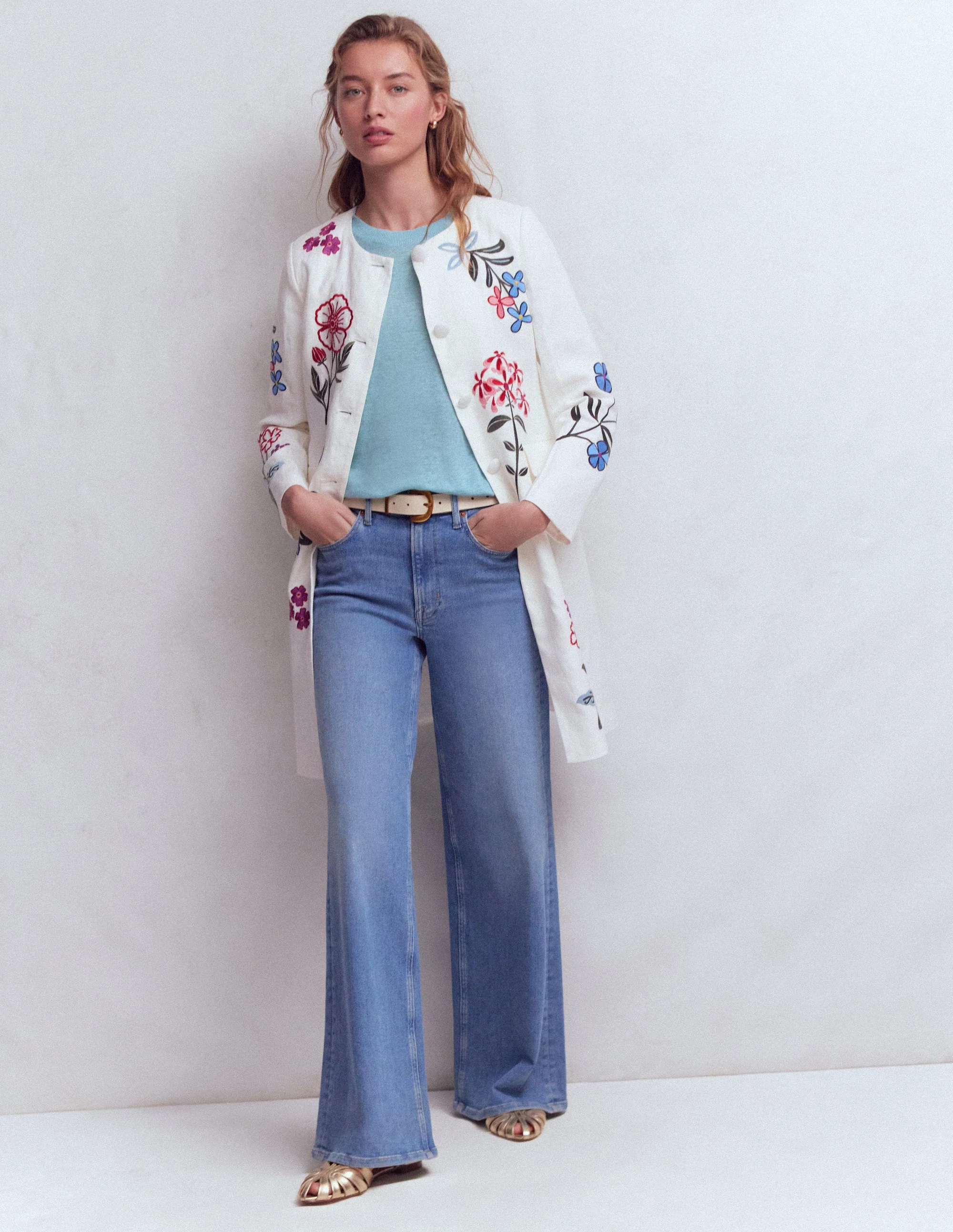Embroidered Linen Coat-Ivory Embroidered - Image 7