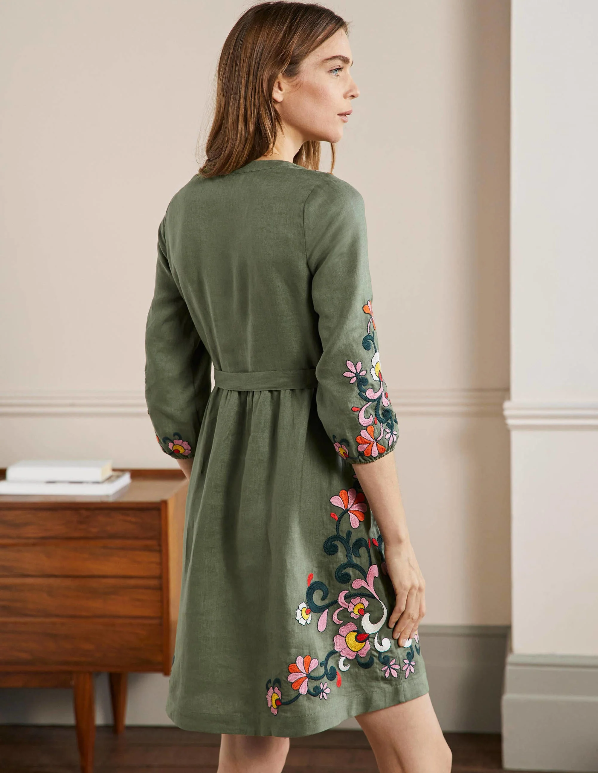 Embroidered Linen Dress-Alder - Image 3