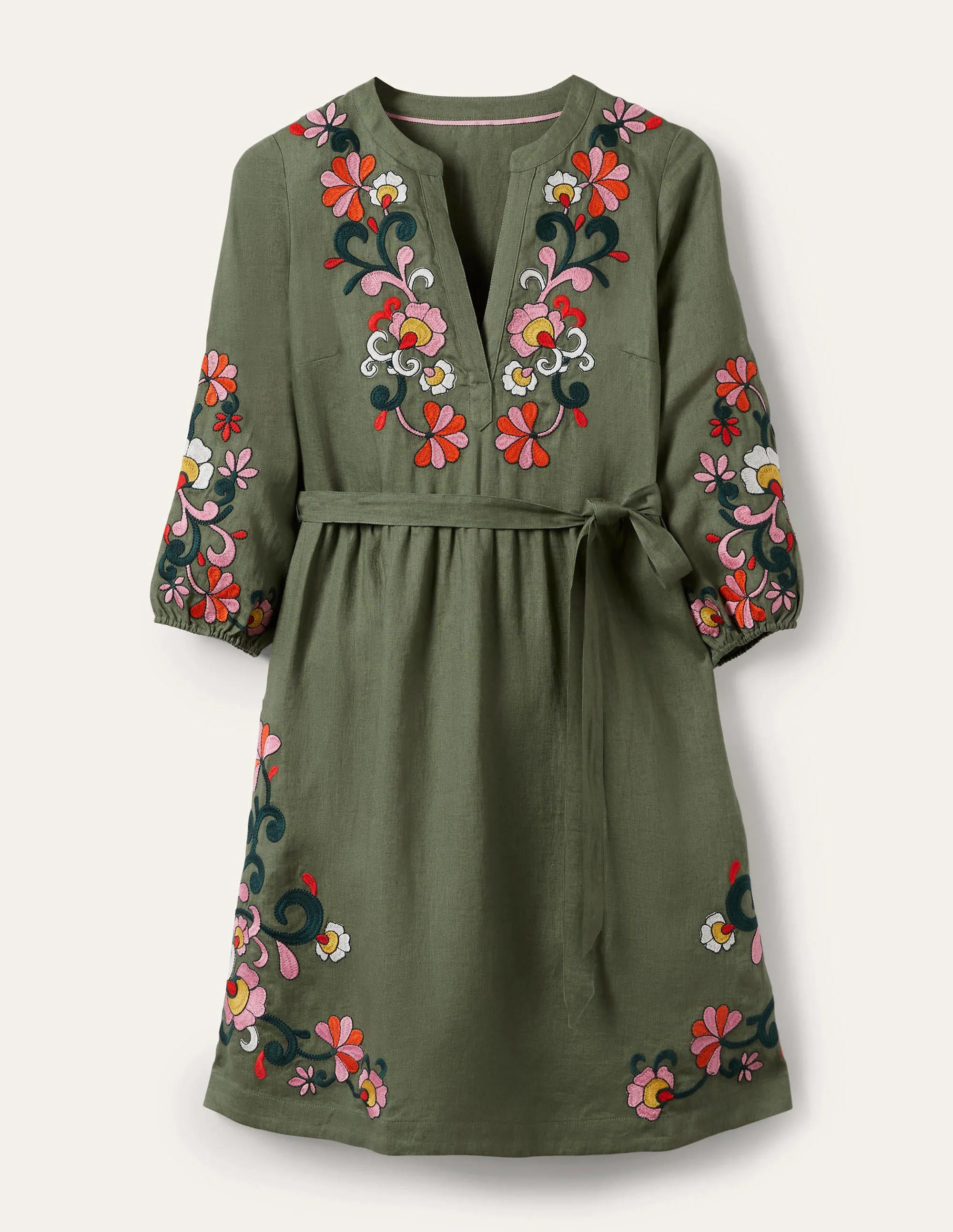 Embroidered Linen Dress-Alder - Image 6