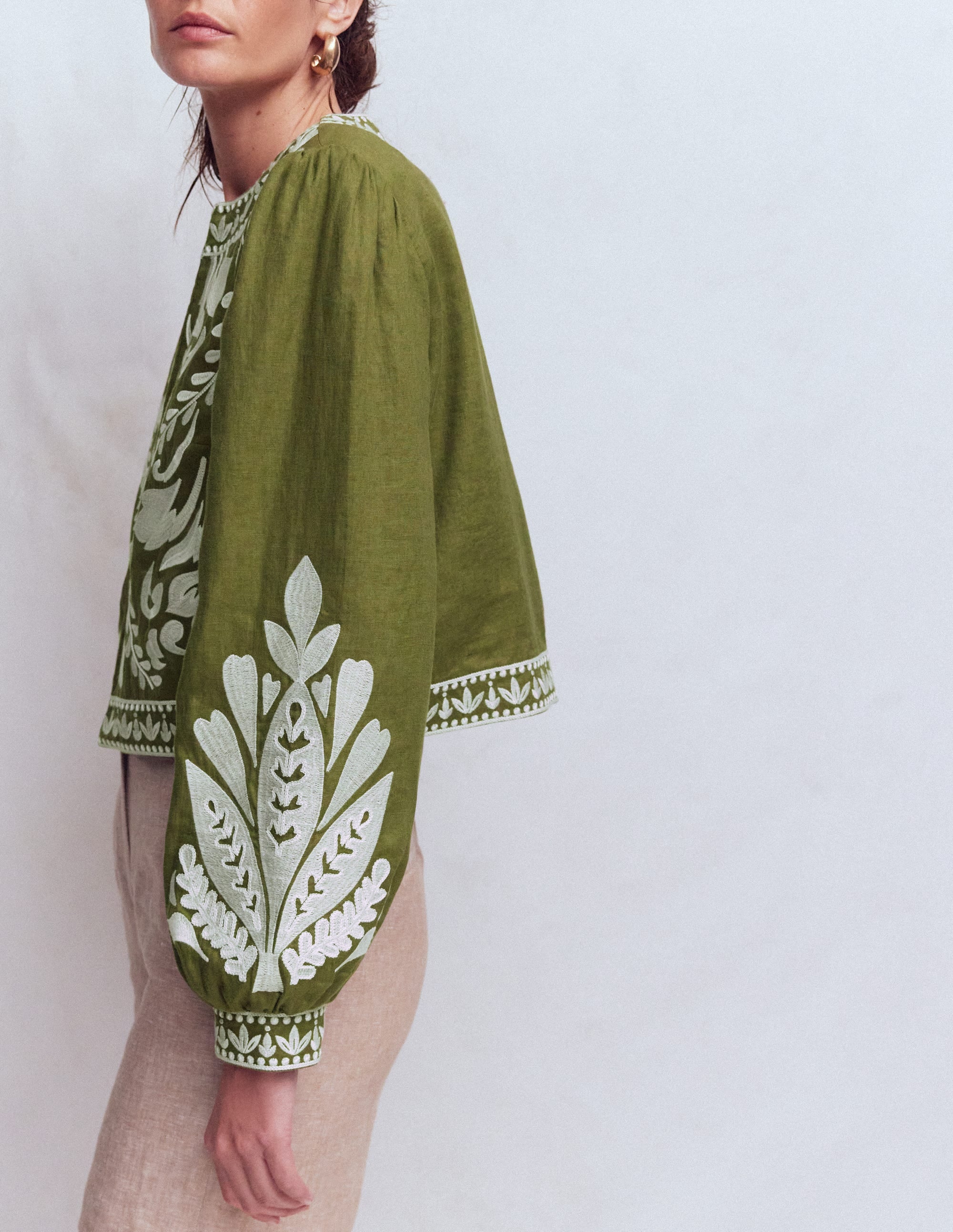 Embroidered Linen Jacket-Woodland Green - Image 6