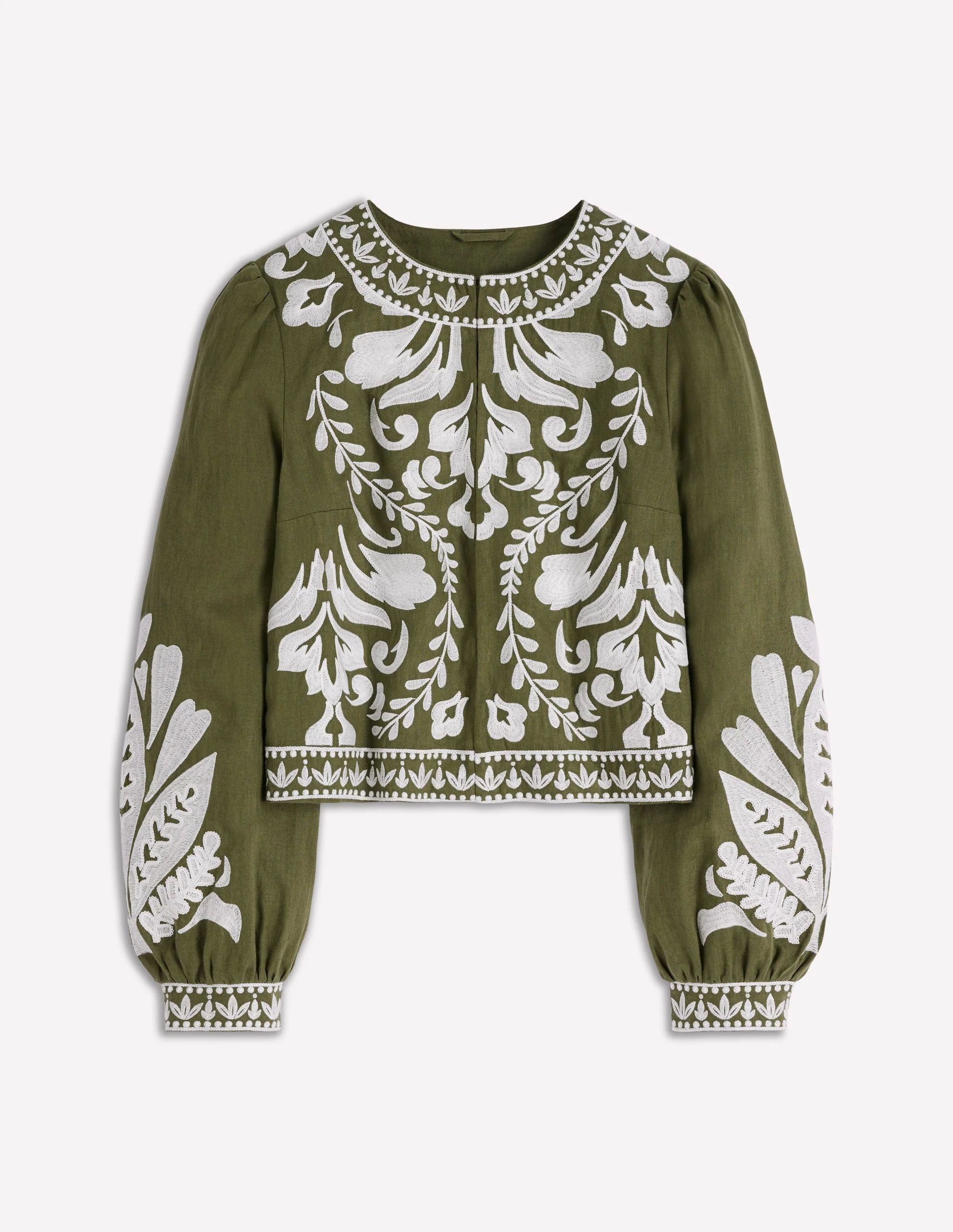 Embroidered Linen Jacket-Woodland Green - Image 8