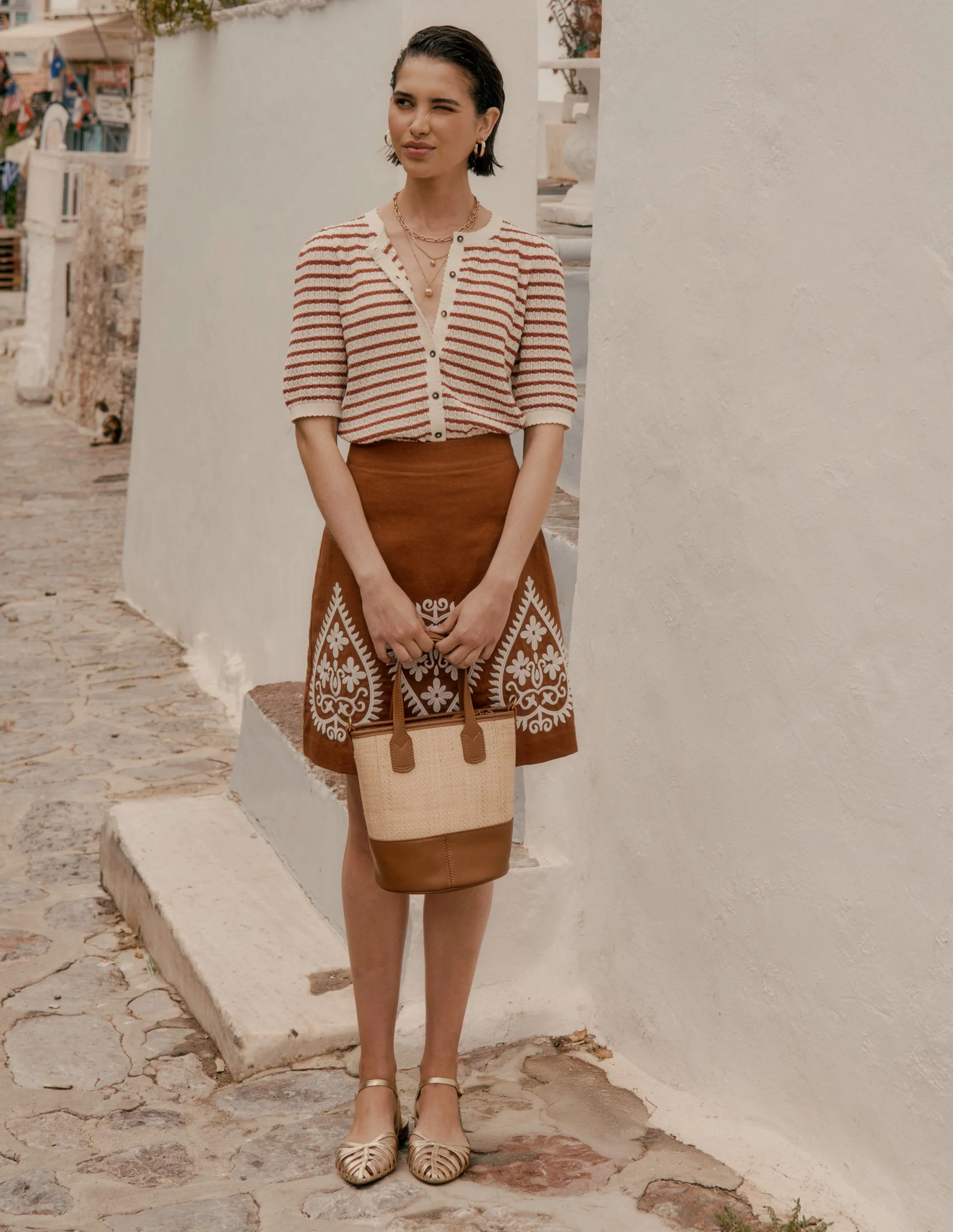 Embroidered Linen Skirt-Russet - Image 2