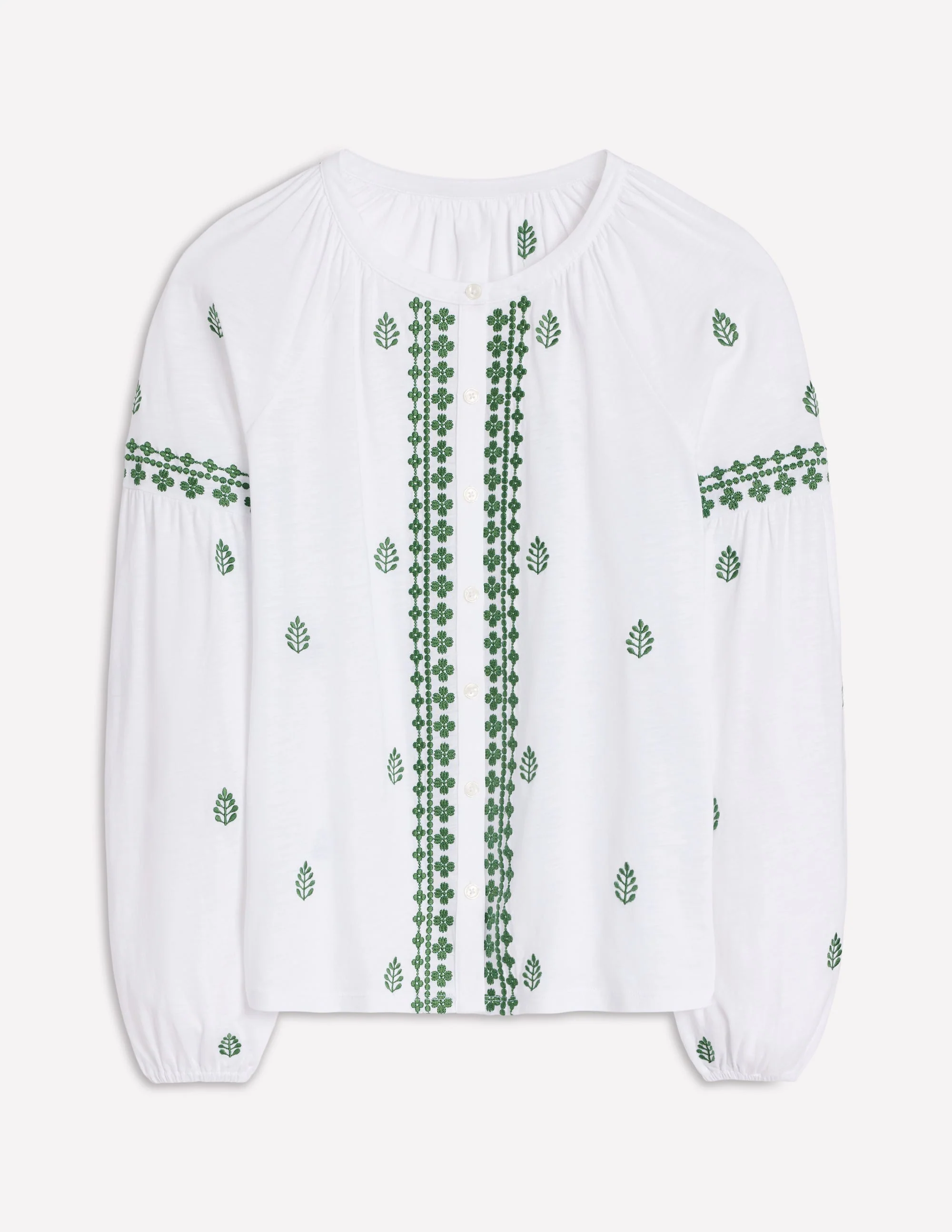 Embroidered Seam Sleeve Shirt-White - Image 5