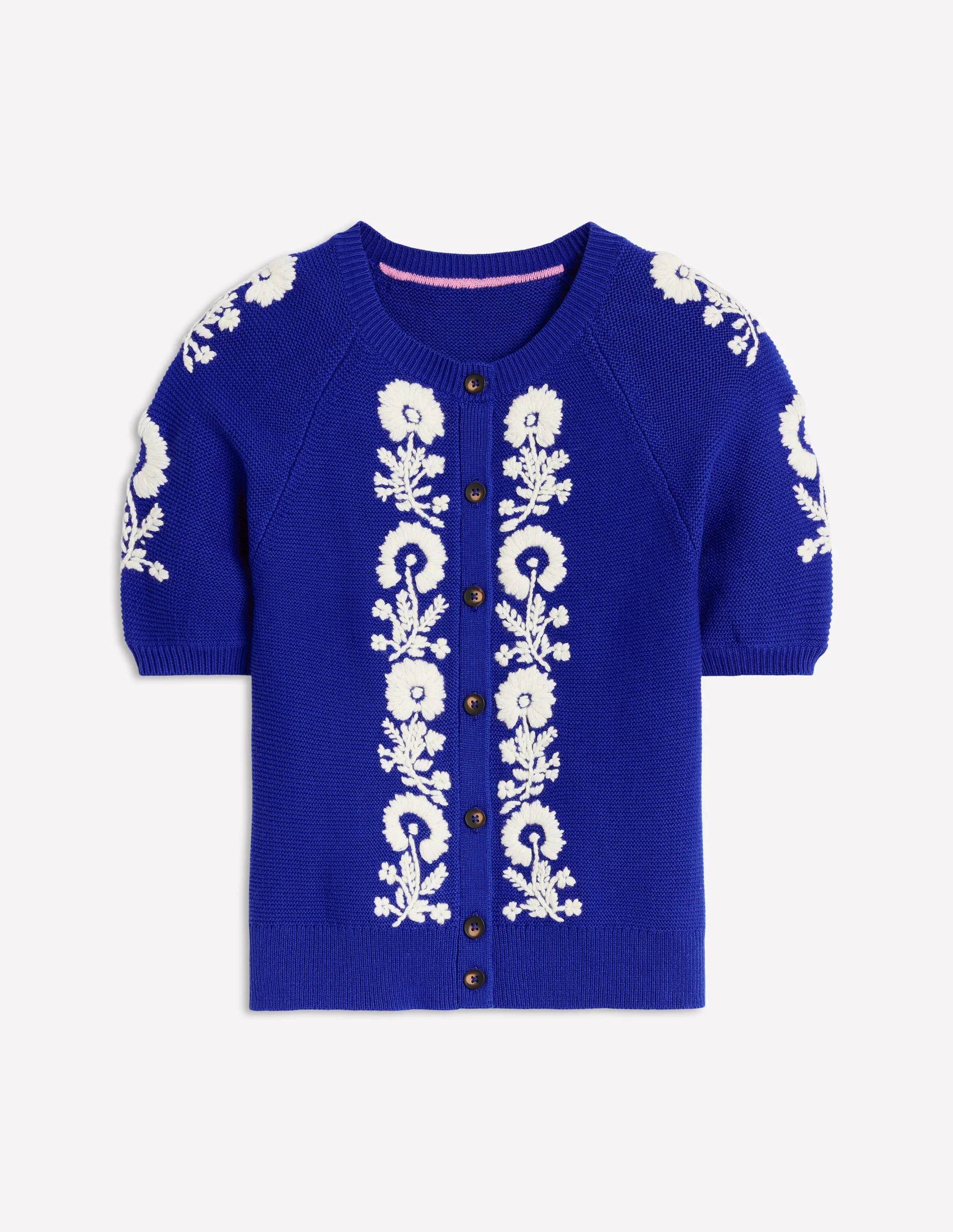 Embroidered T-Shirt Cardigan-Bright Blue, Flowers - Image 6