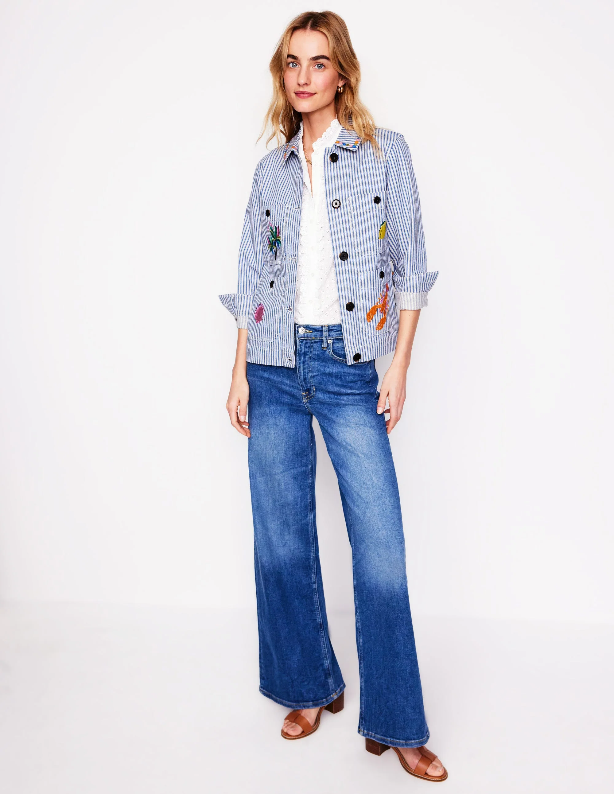 Embroidered Utility Jacket-Forget me not Blue Fine Stripe - Image 4