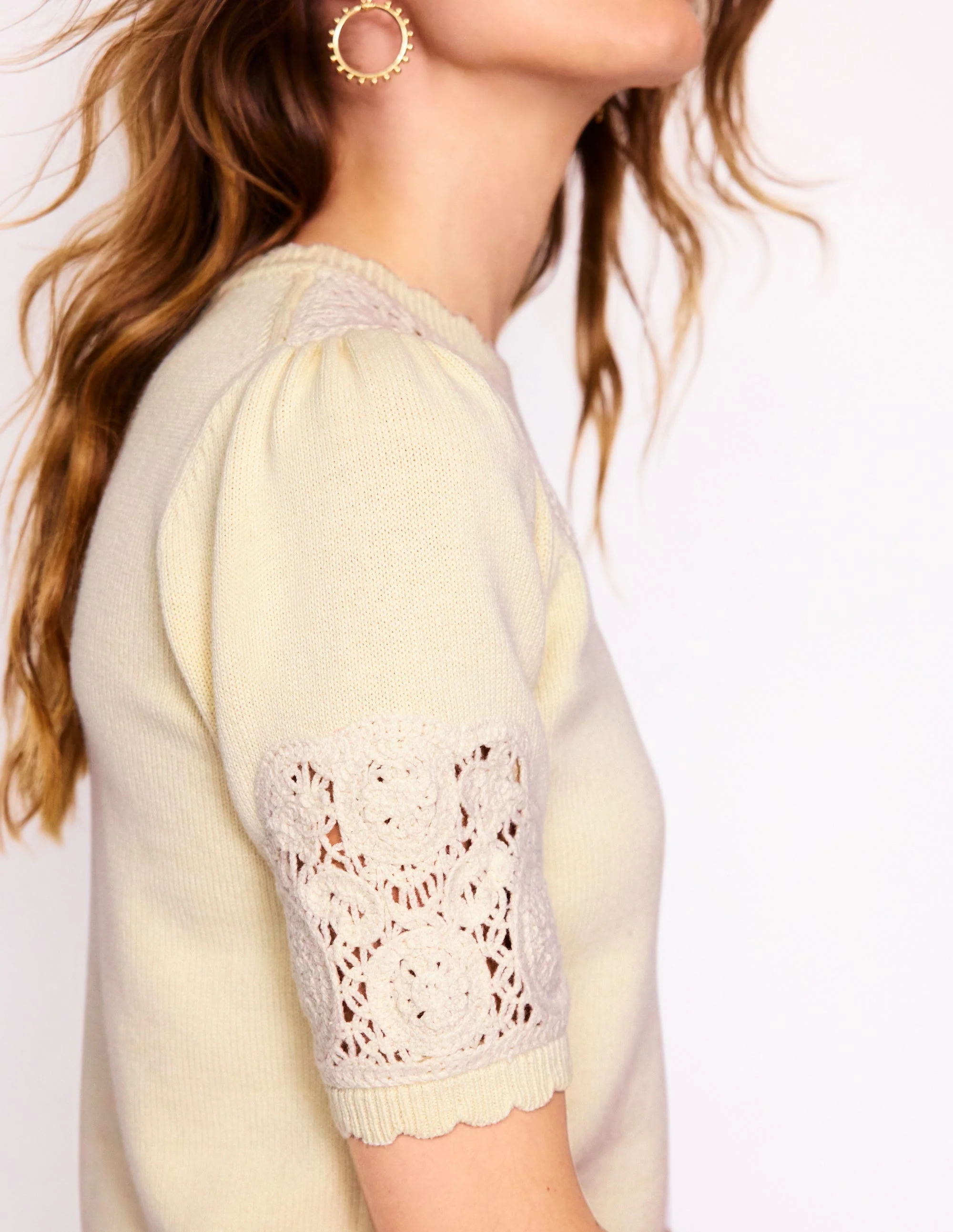 Embroidered Yoke Knitted Tee-Warm Ivory - Image 6