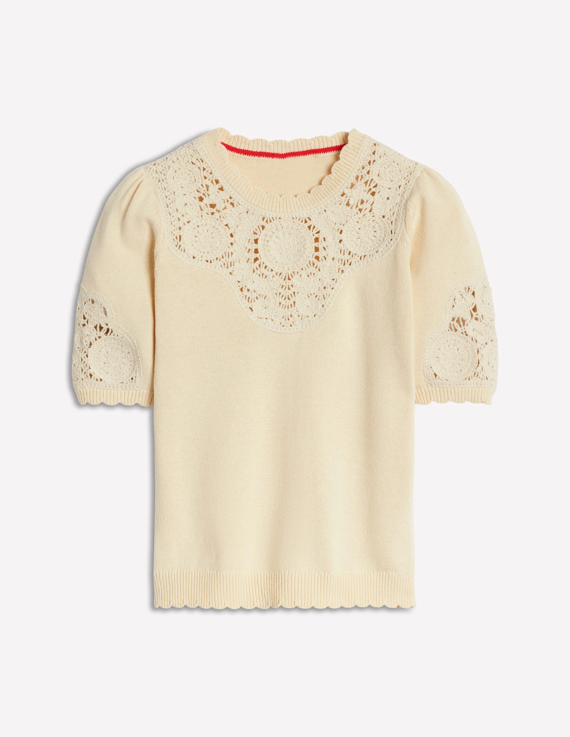 Embroidered Yoke Knitted Tee-Warm Ivory - Image 7