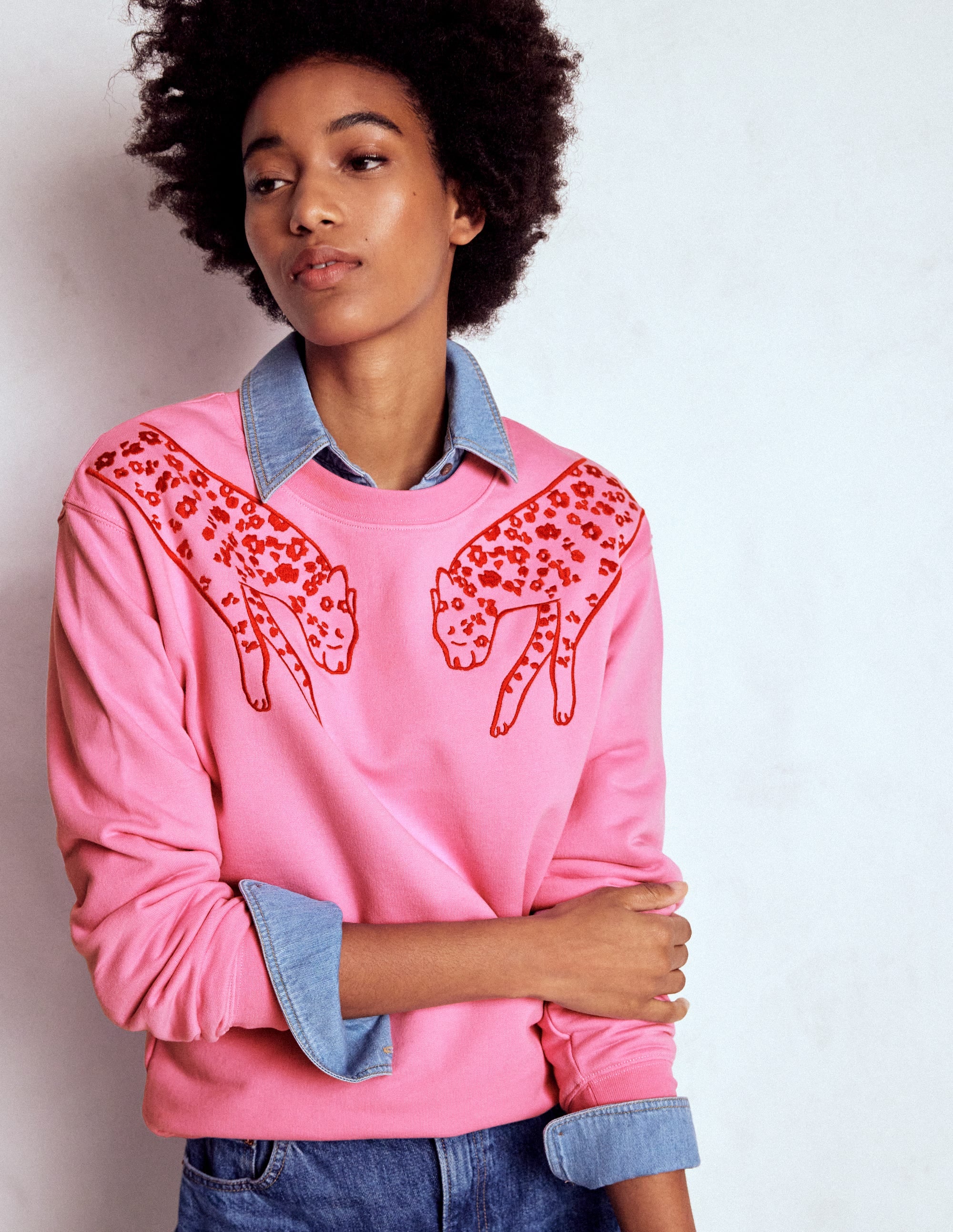 Emi Embroidered Sweatshirt-Leopard Embroidery