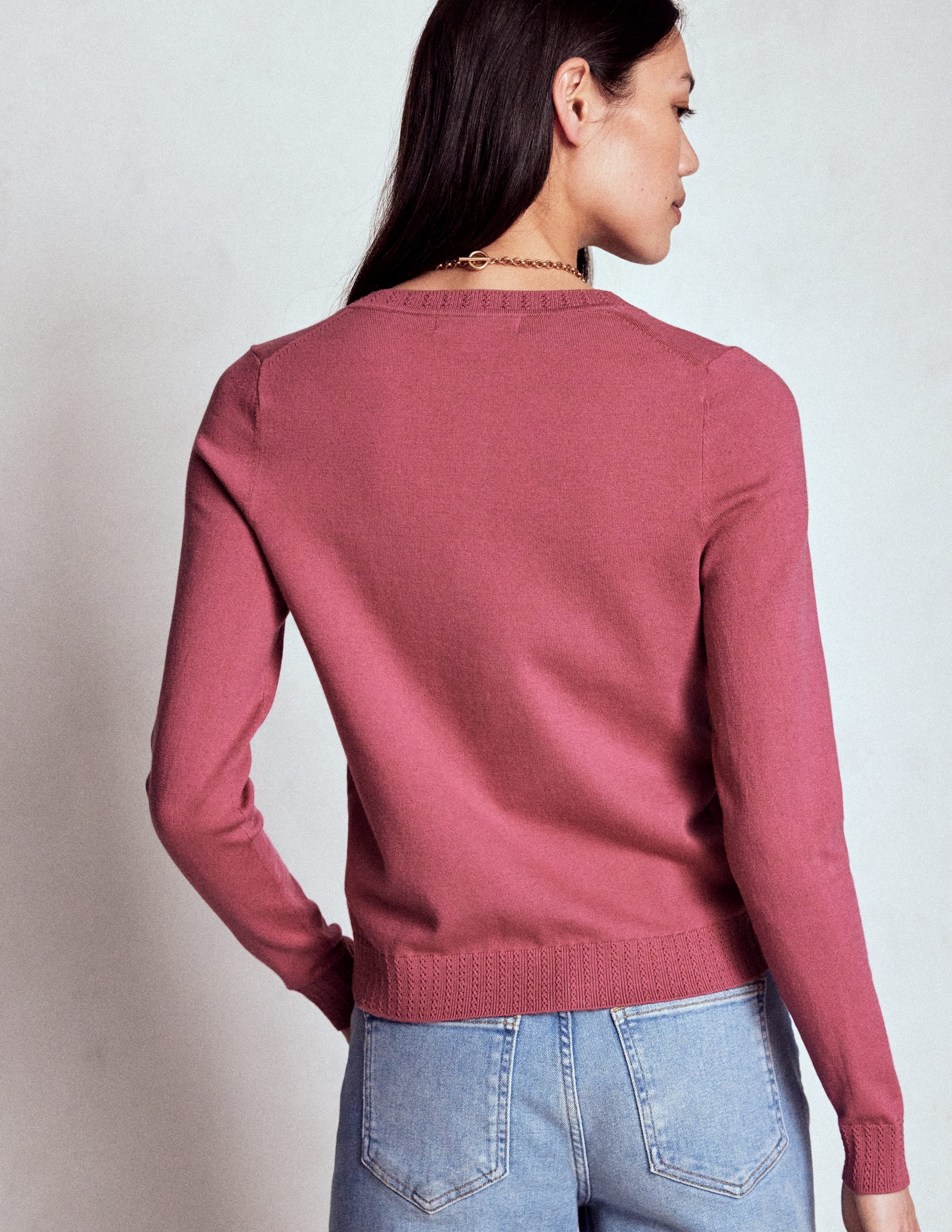 Emilia Cotton Crew Cardigan-Pink Heather - Image 3