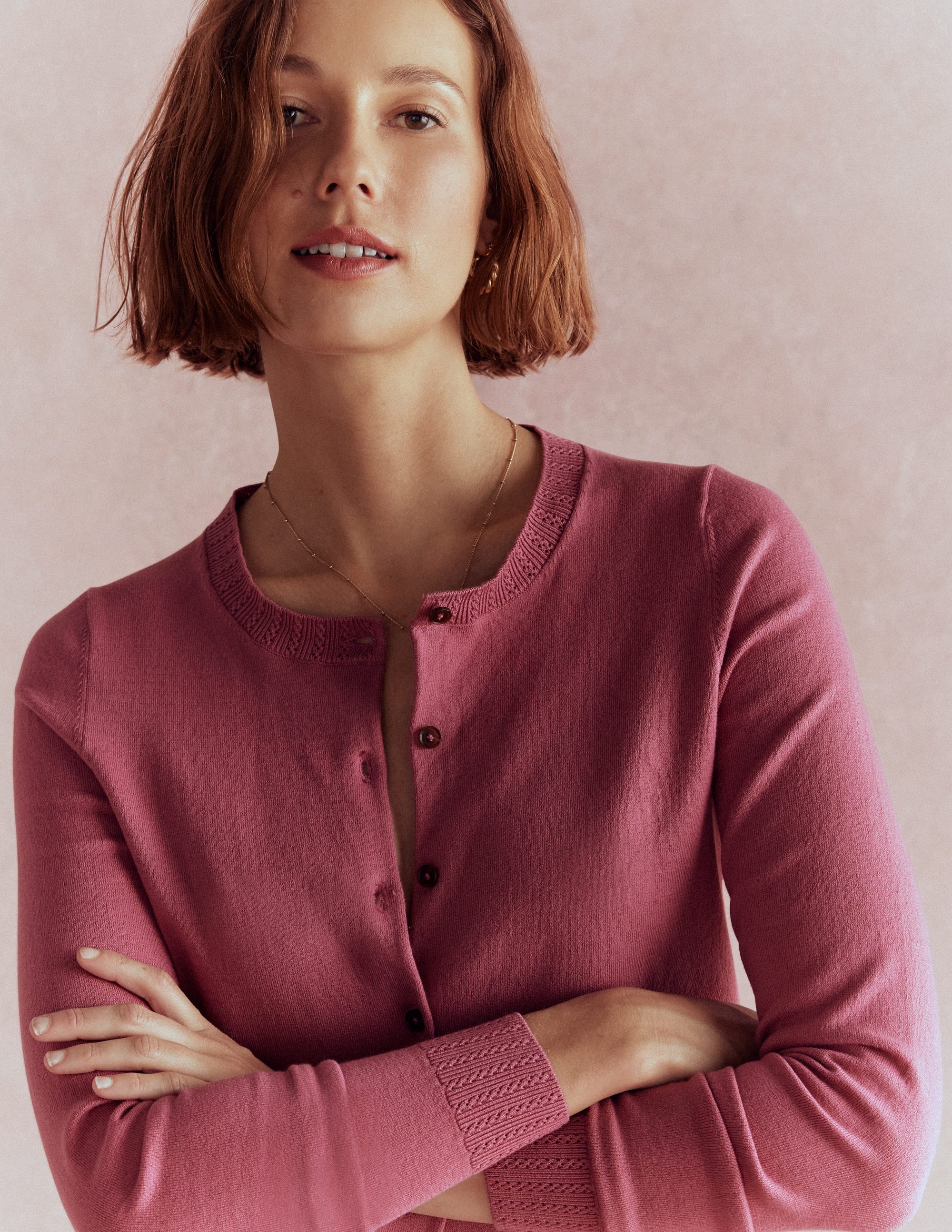 Emilia Cotton Crew Cardigan-Pink Heather - Image 5
