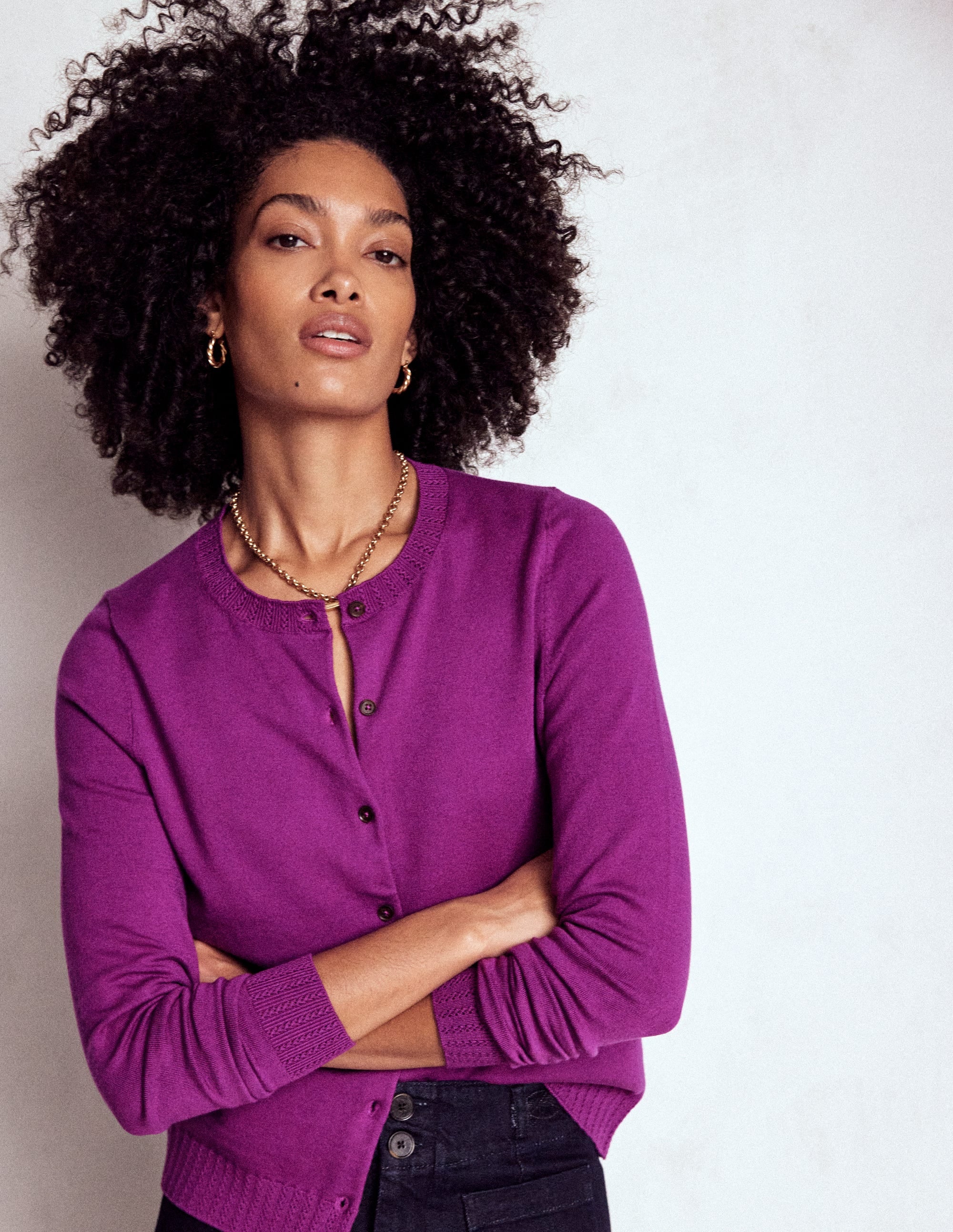 Emilia Cotton Crew Cardigan-Regal Purple - Image 4