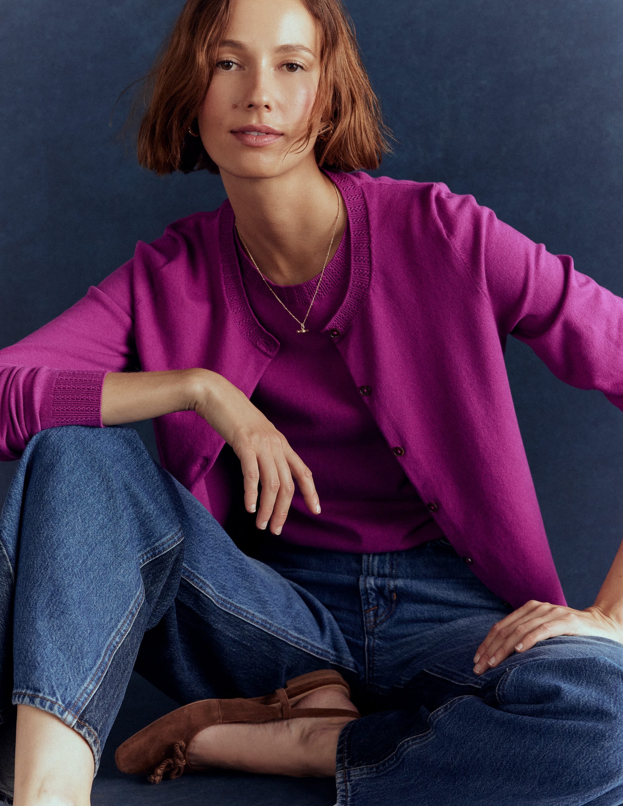 Emilia Cotton Crew Cardigan-Regal Purple - Image 5
