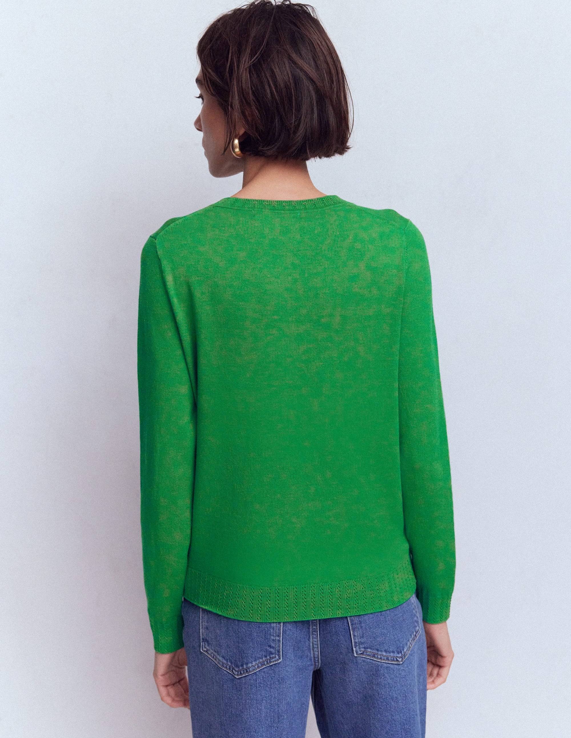 Emilia Cotton Crew Cardigan-Rich Emerald - Image 3