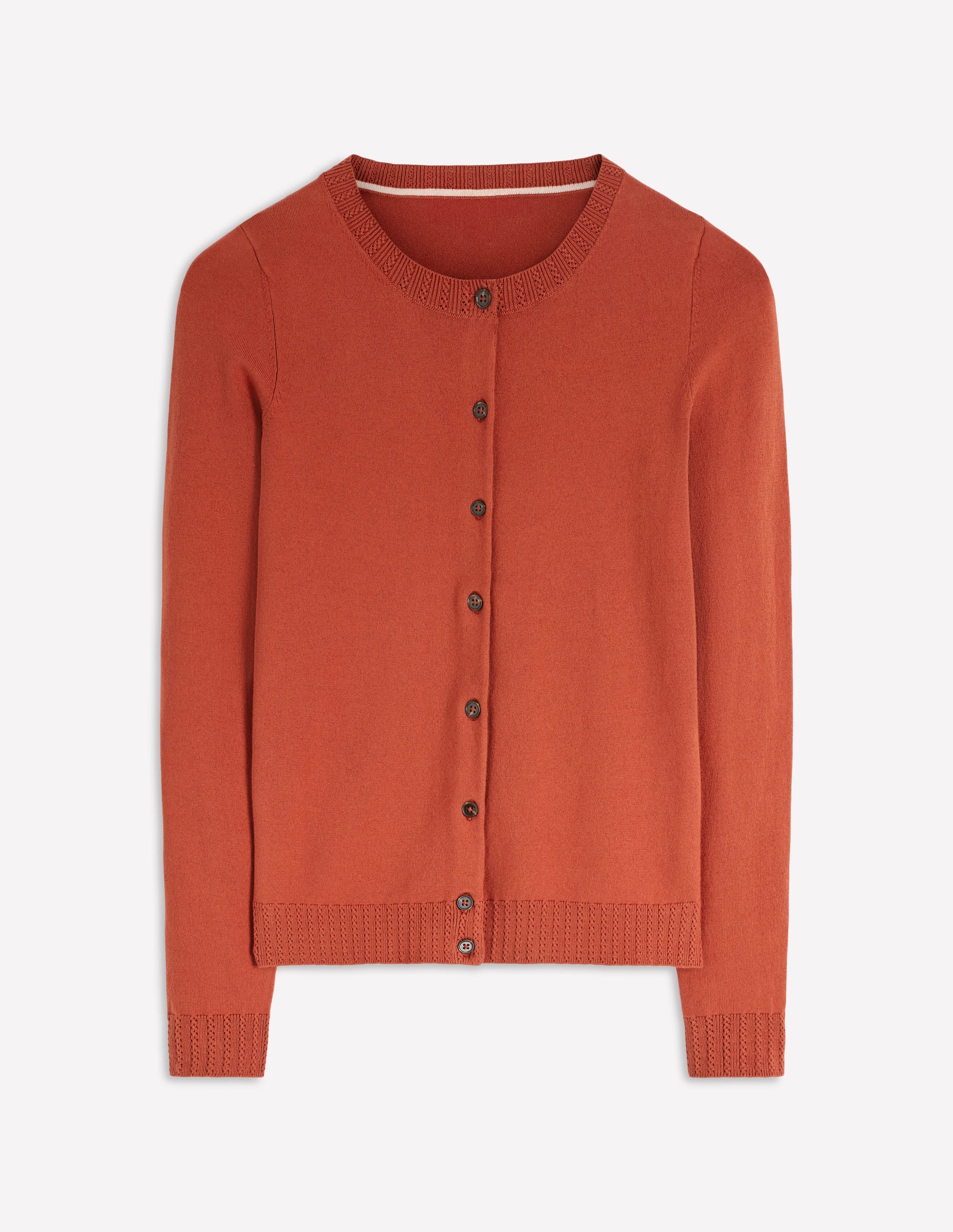 Emilia Cotton Crew Cardigan-Roasted Chestnut Brown - Image 5