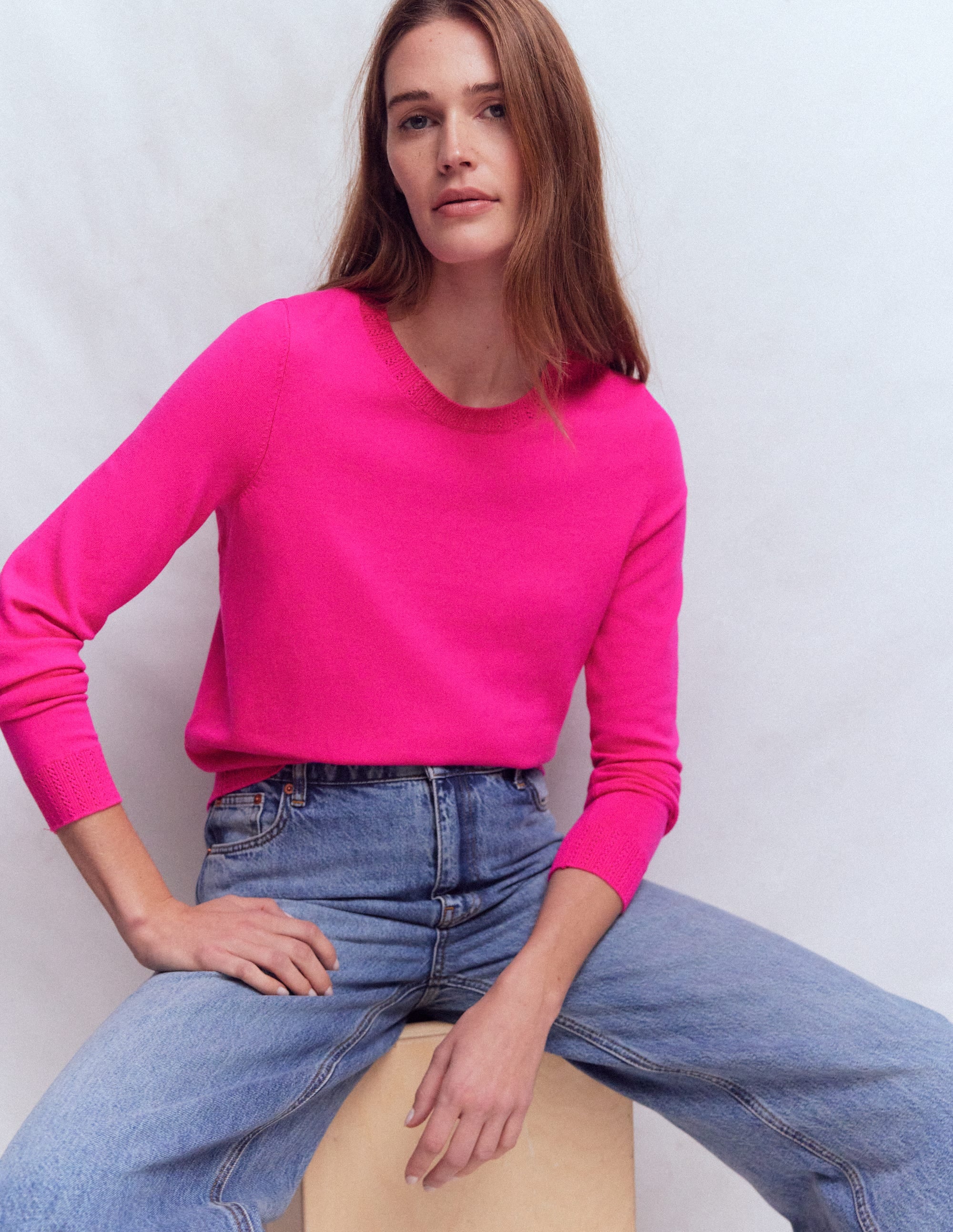 Emilia Cotton Crew Jumper-Pink Peony
