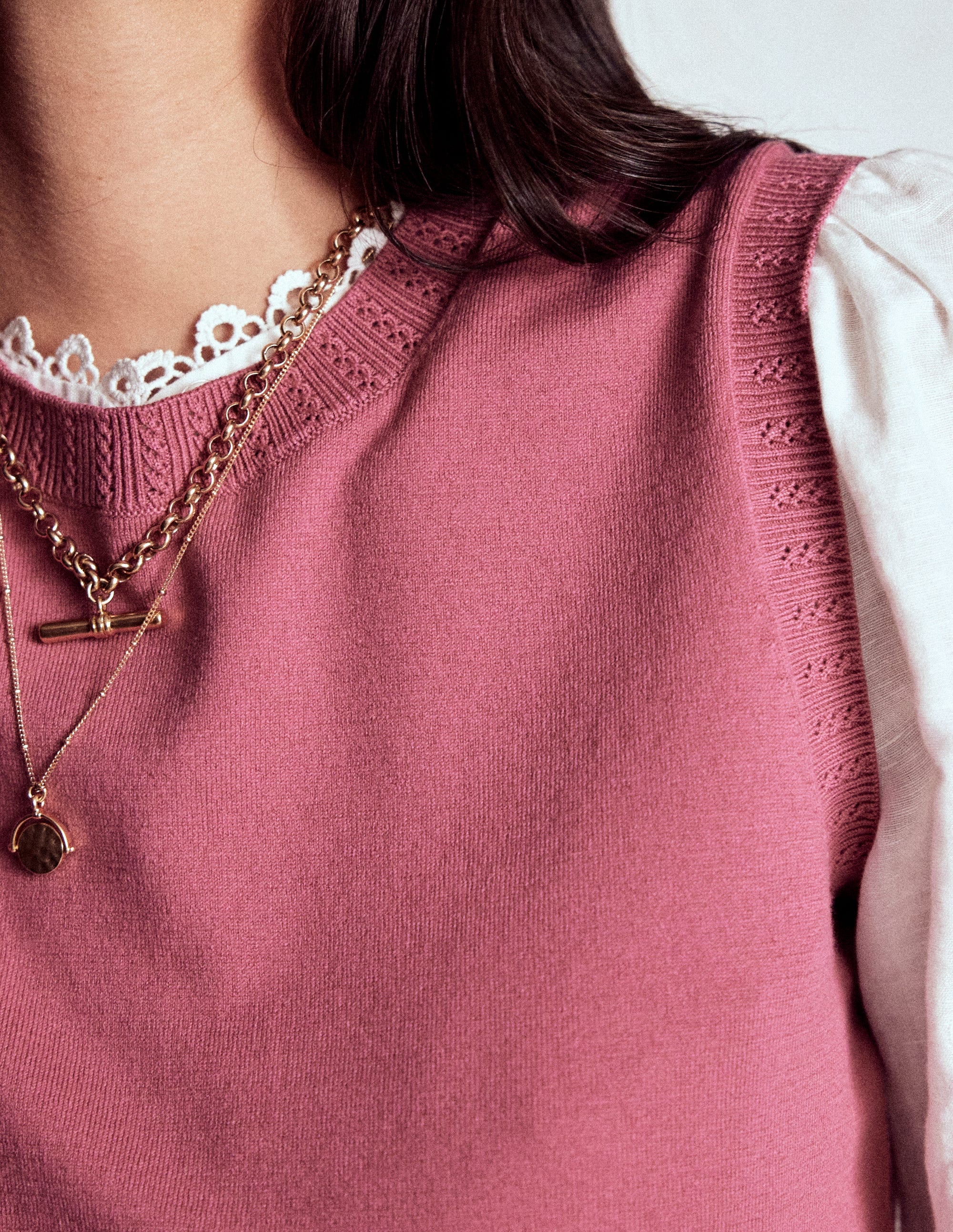 Emilia Cotton Crew Neck Tank-Pink Heather - Image 3