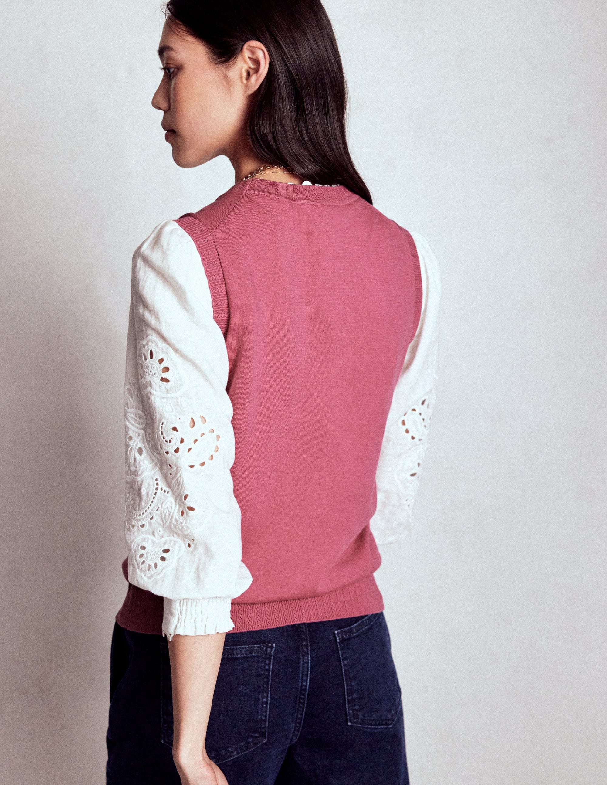 Emilia Cotton Crew Neck Tank-Pink Heather - Image 4