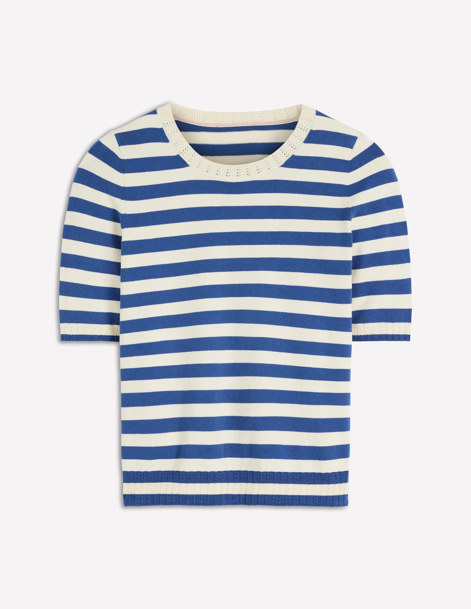 Emilia Cotton Crew T-shirt-Denim Blue/ Warm Ivory - Image 5