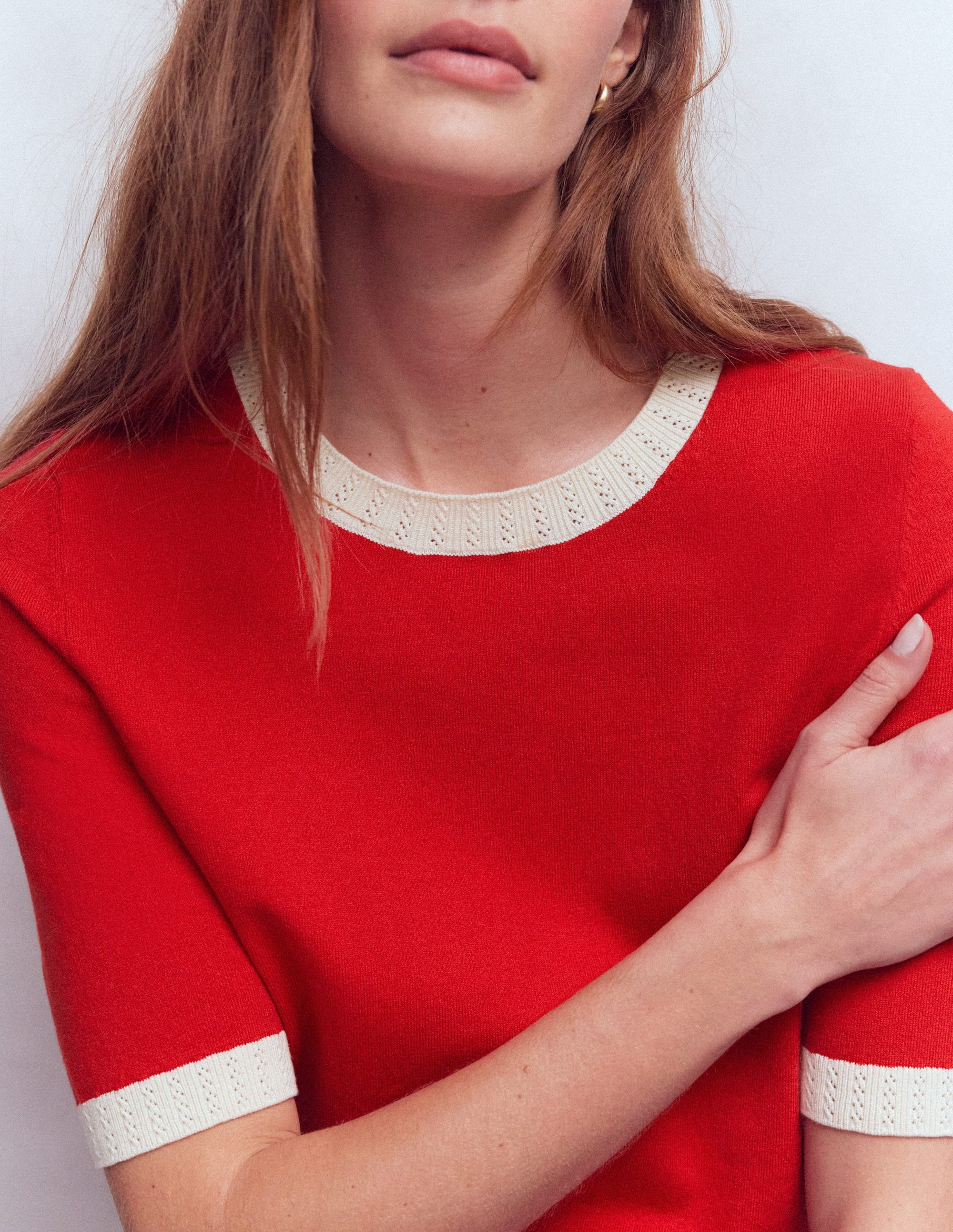 Emilia Cotton Crew T-shirt-Merida Red, Ivory - Image 2