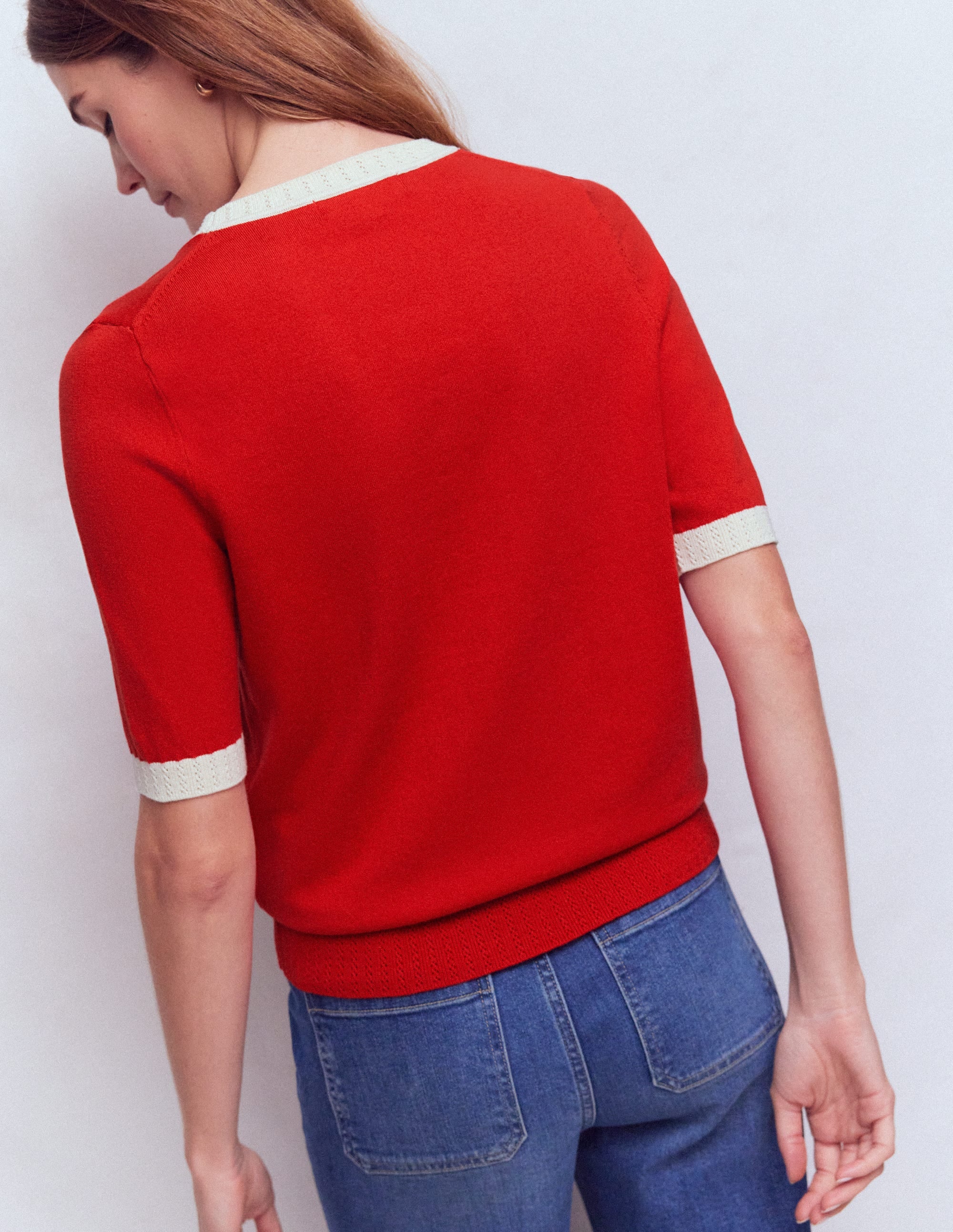 Emilia Cotton Crew T-shirt-Merida Red, Ivory - Image 3