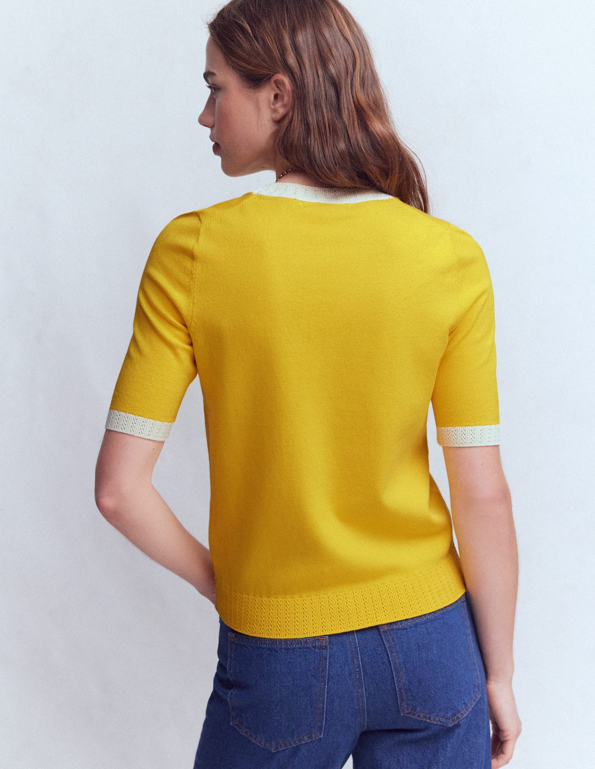 Emilia Cotton Crew T-shirt-Pineapple Yellow, Ivory - Image 3