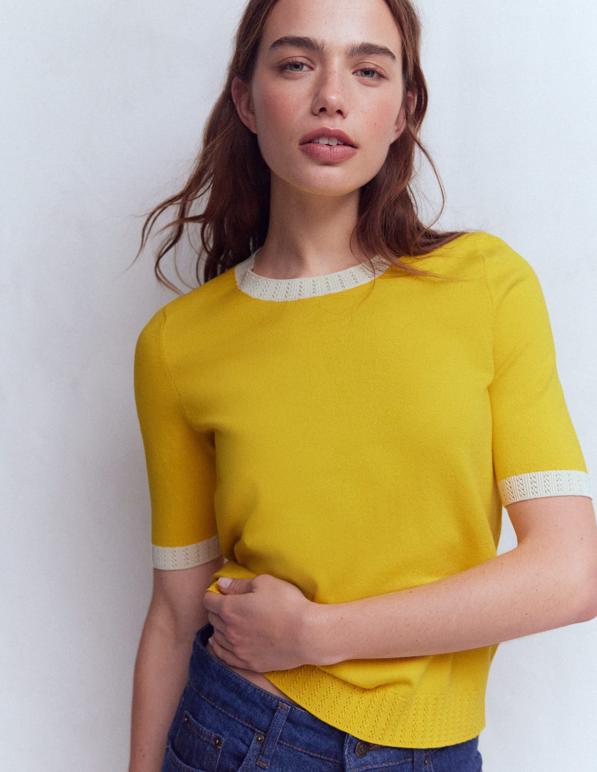 Emilia Cotton Crew T-shirt-Pineapple Yellow, Ivory - Image 4