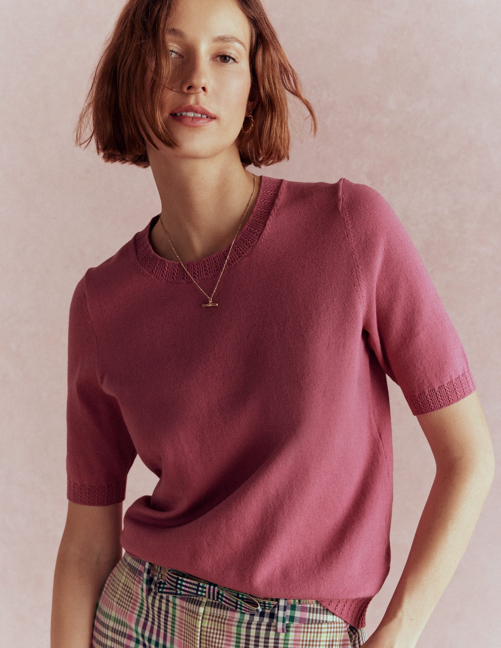 Emilia Cotton Crew T-shirt-Pink Heather - Image 6