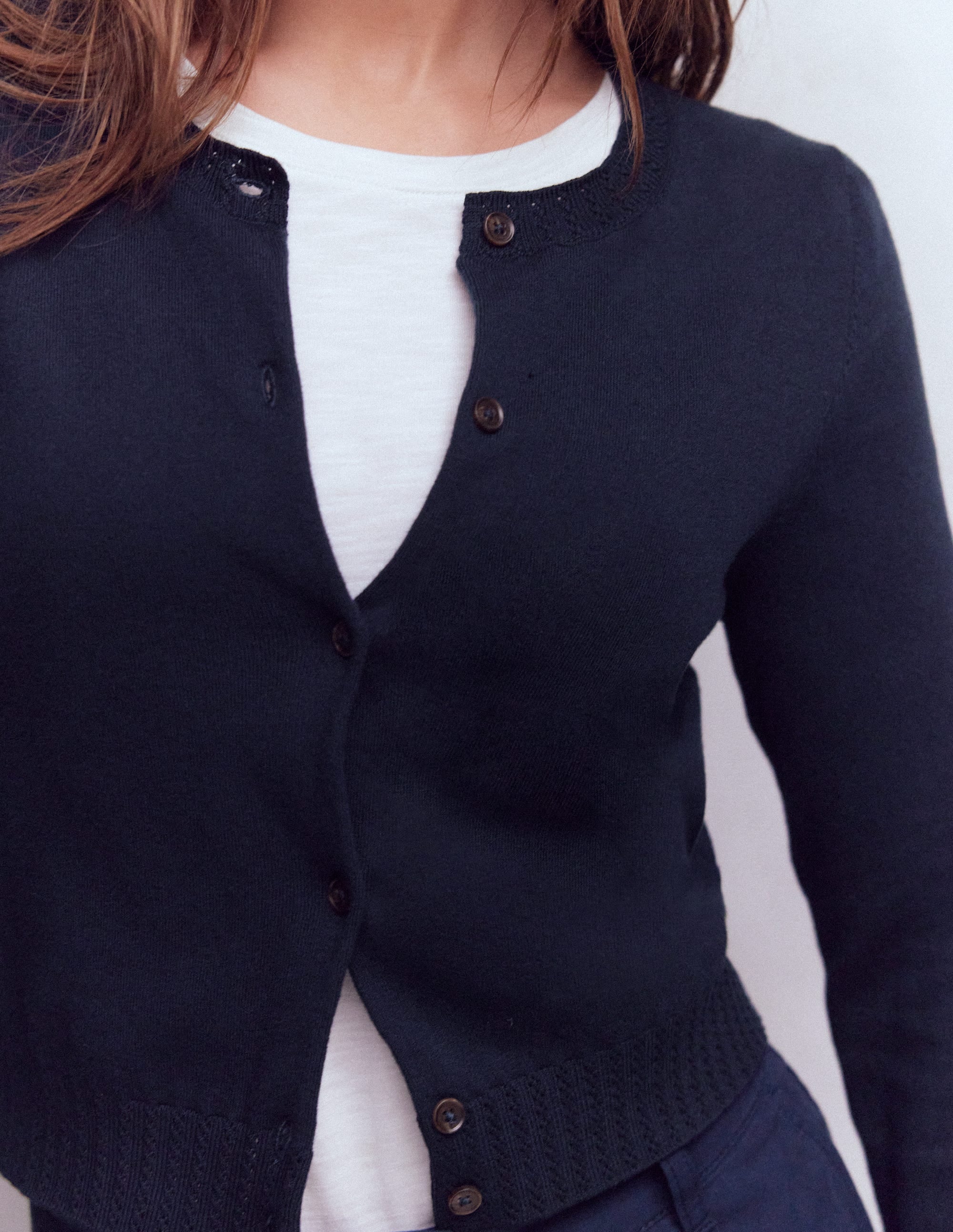 Emilia Cotton Cropped Cardigan-Navy - Image 2