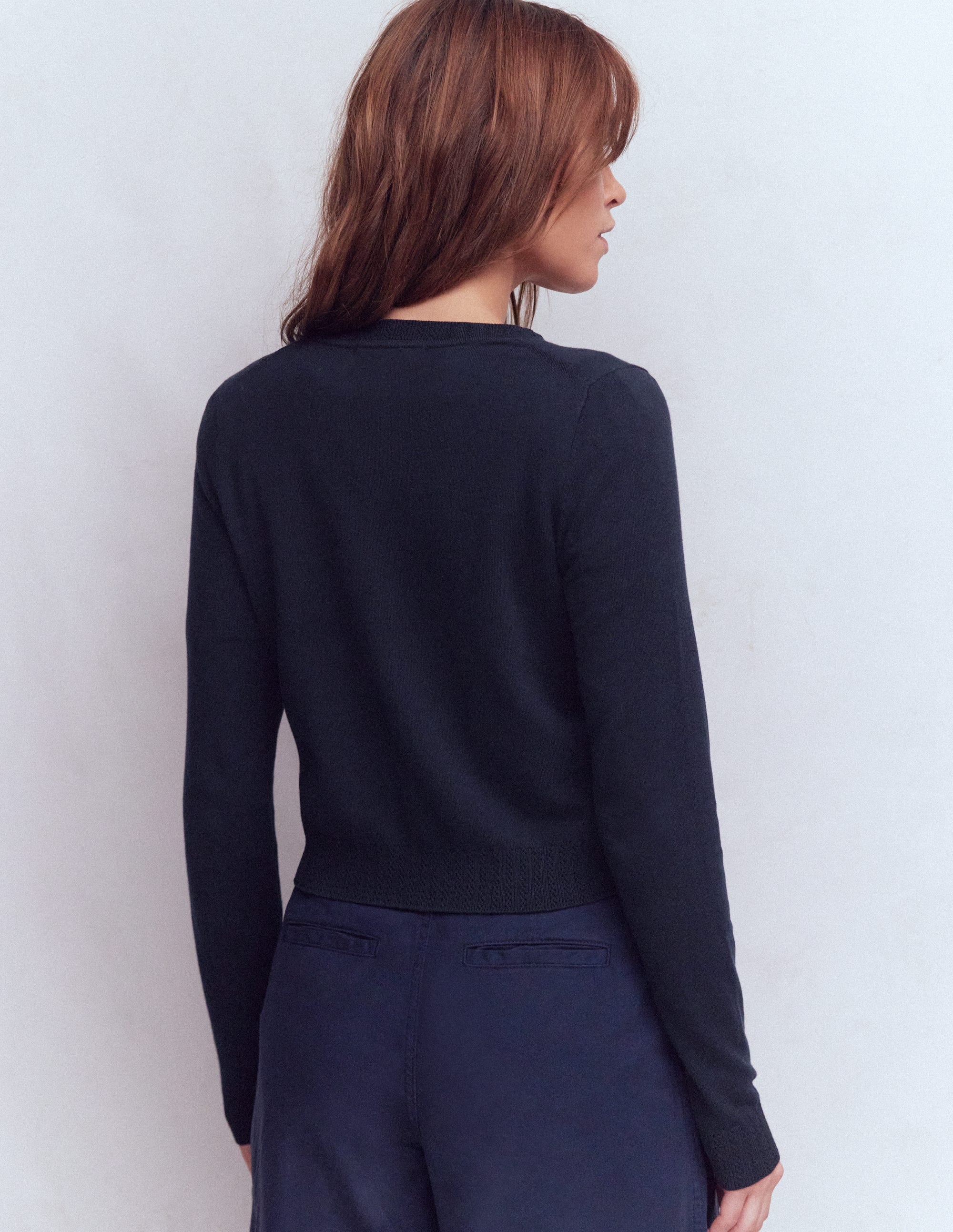 Emilia Cotton Cropped Cardigan-Navy - Image 3